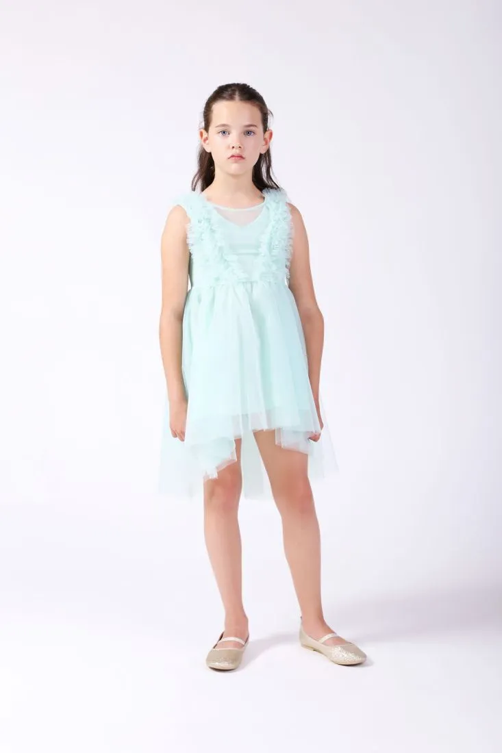 Mini abito smanicato bambina monocolour con ruches