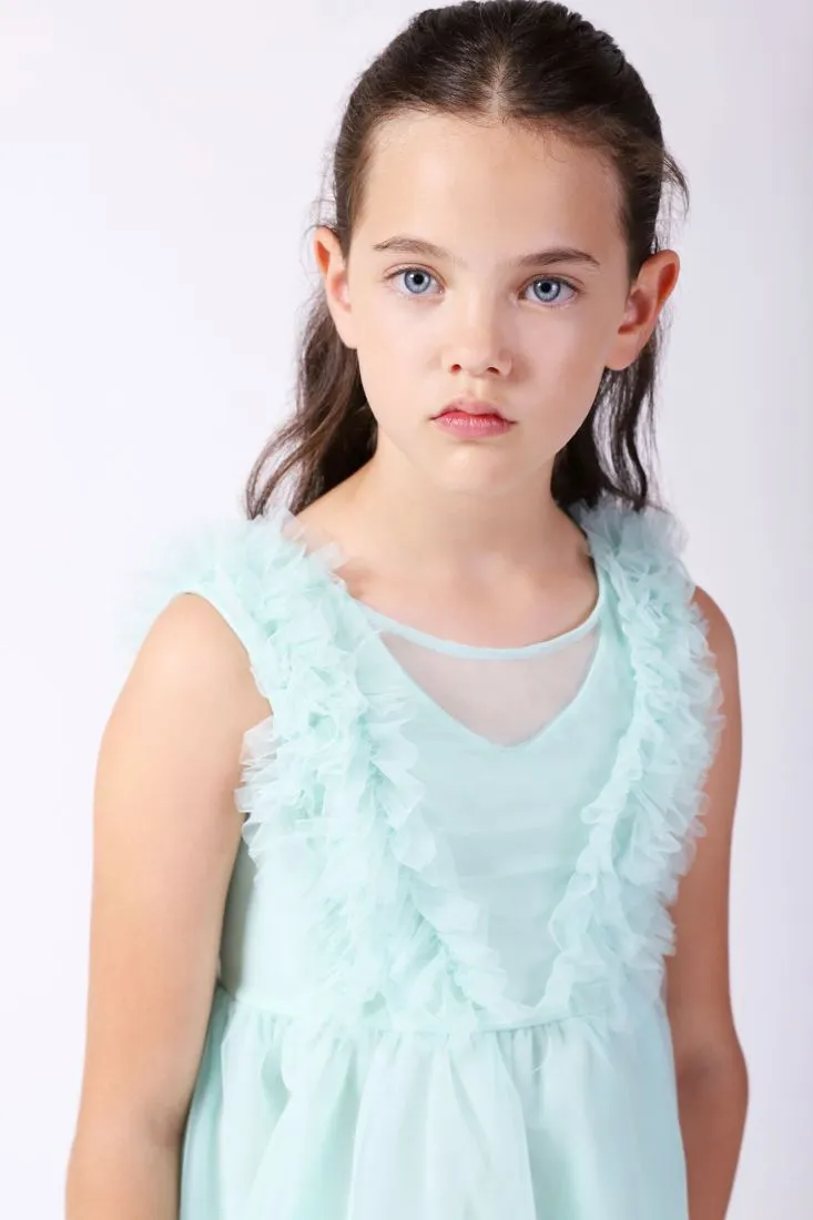 Mini abito smanicato bambina monocolour con ruches