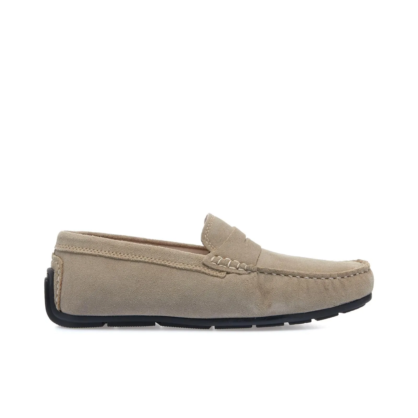 Mocassini beige in suede con cuciture