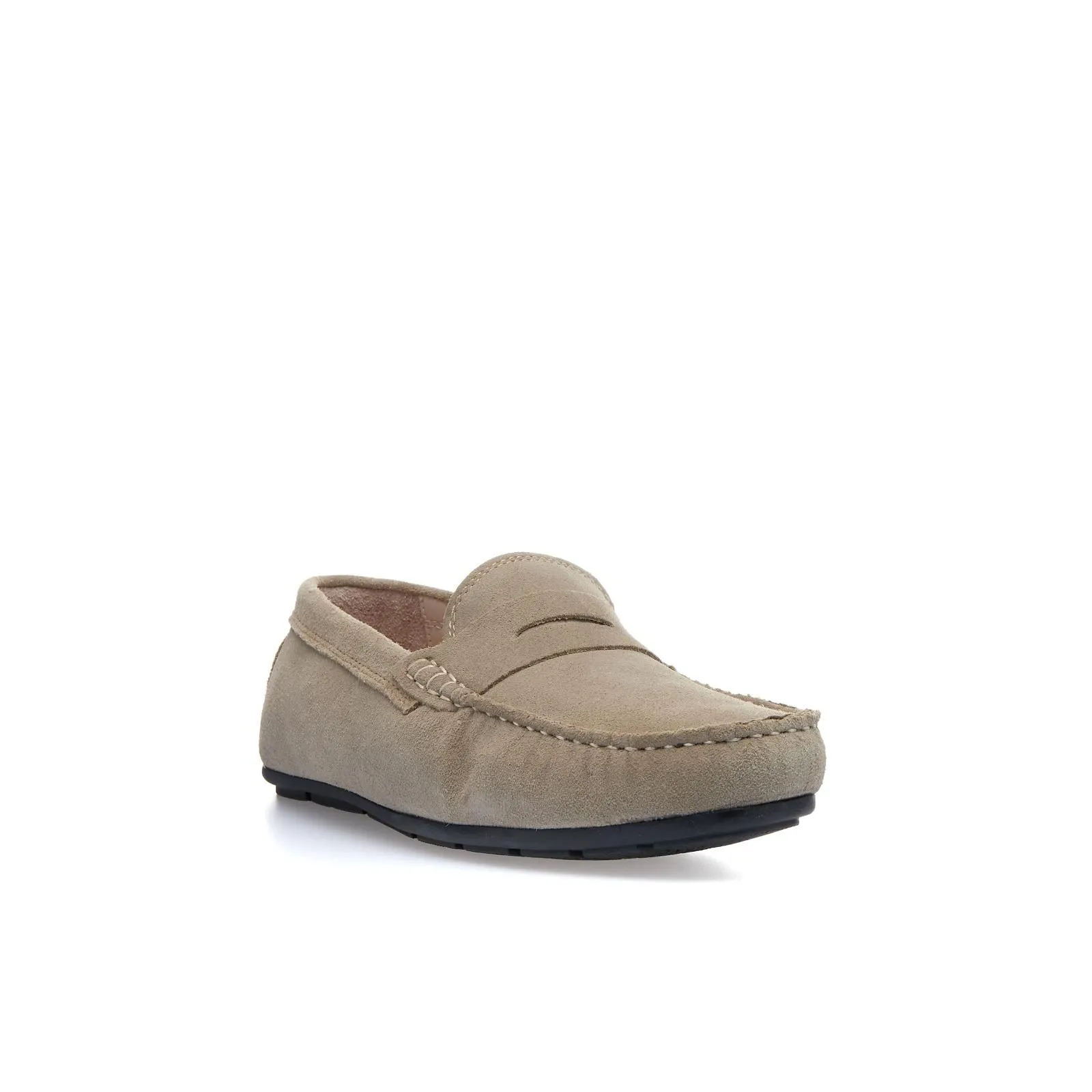 Mocassini beige in suede con cuciture