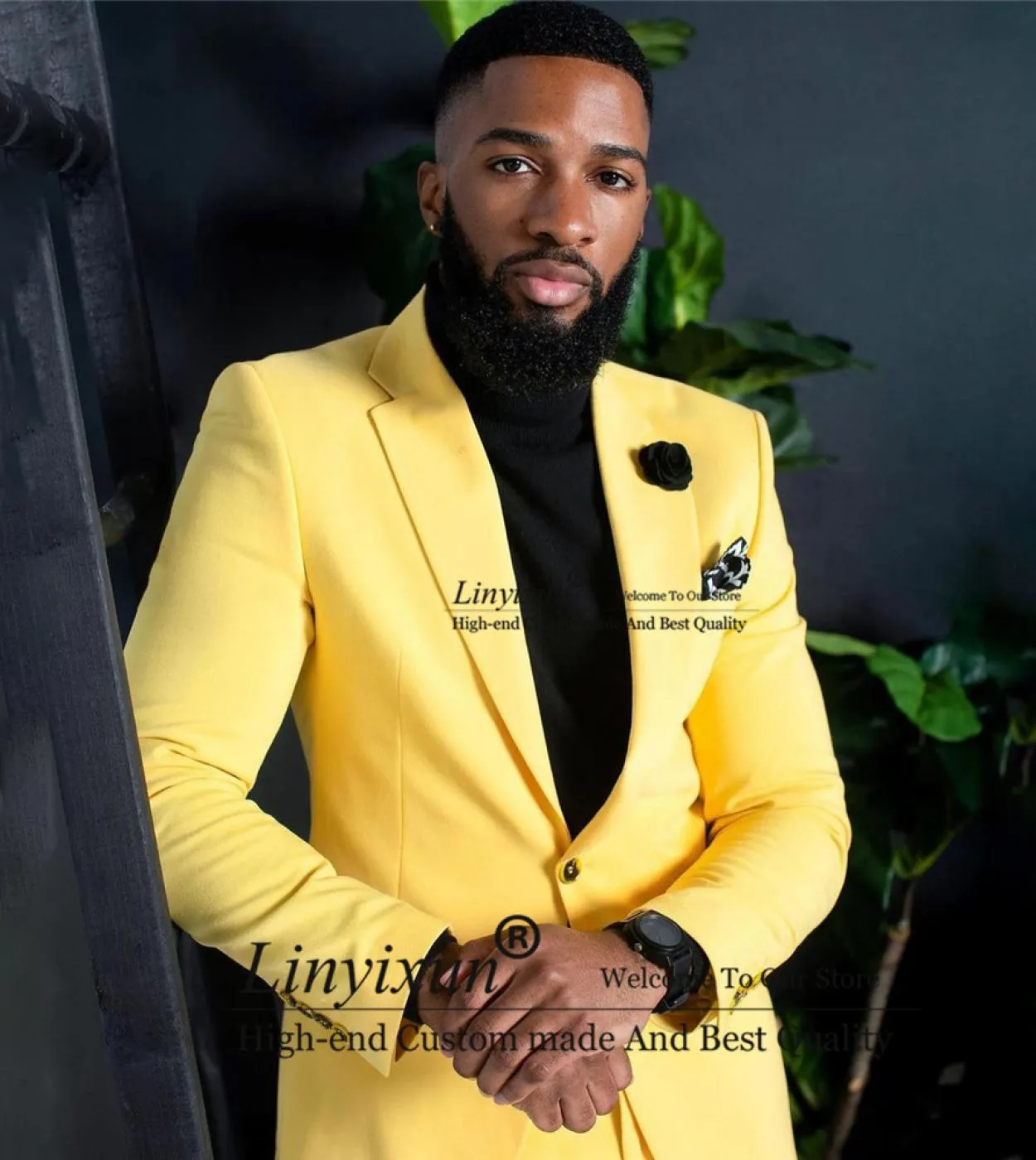 Moda uomo giallo Abiti 2 pezzi Set giacca formale da lavoro Slim Fit Wedding Groom Tuxedo Groomsmen Jacket Pants Terno M