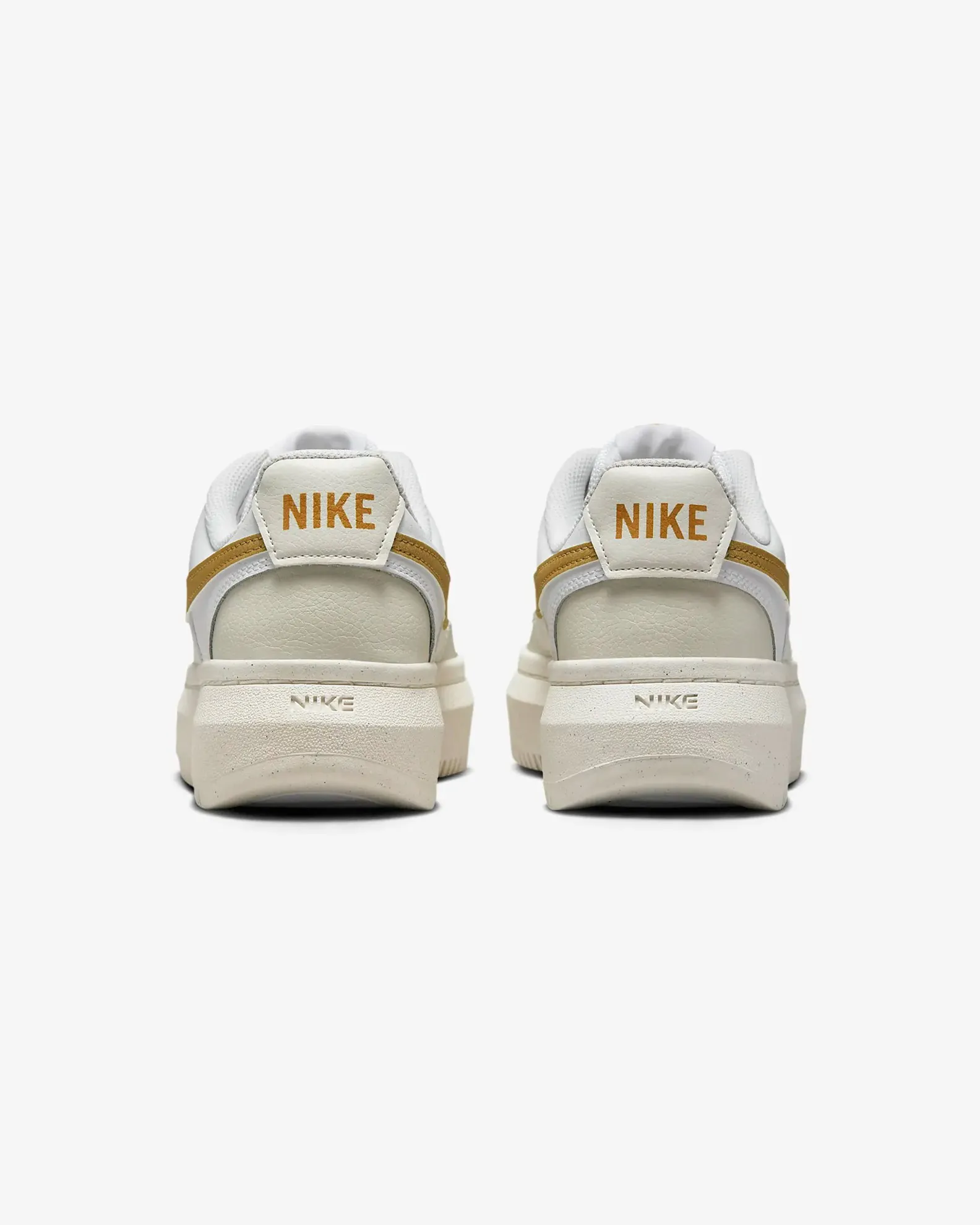 NIKE - Sneaker platform bianca in VERA PELLE da donna con logo oro effetto glitter - COURT VISION ALTA                          