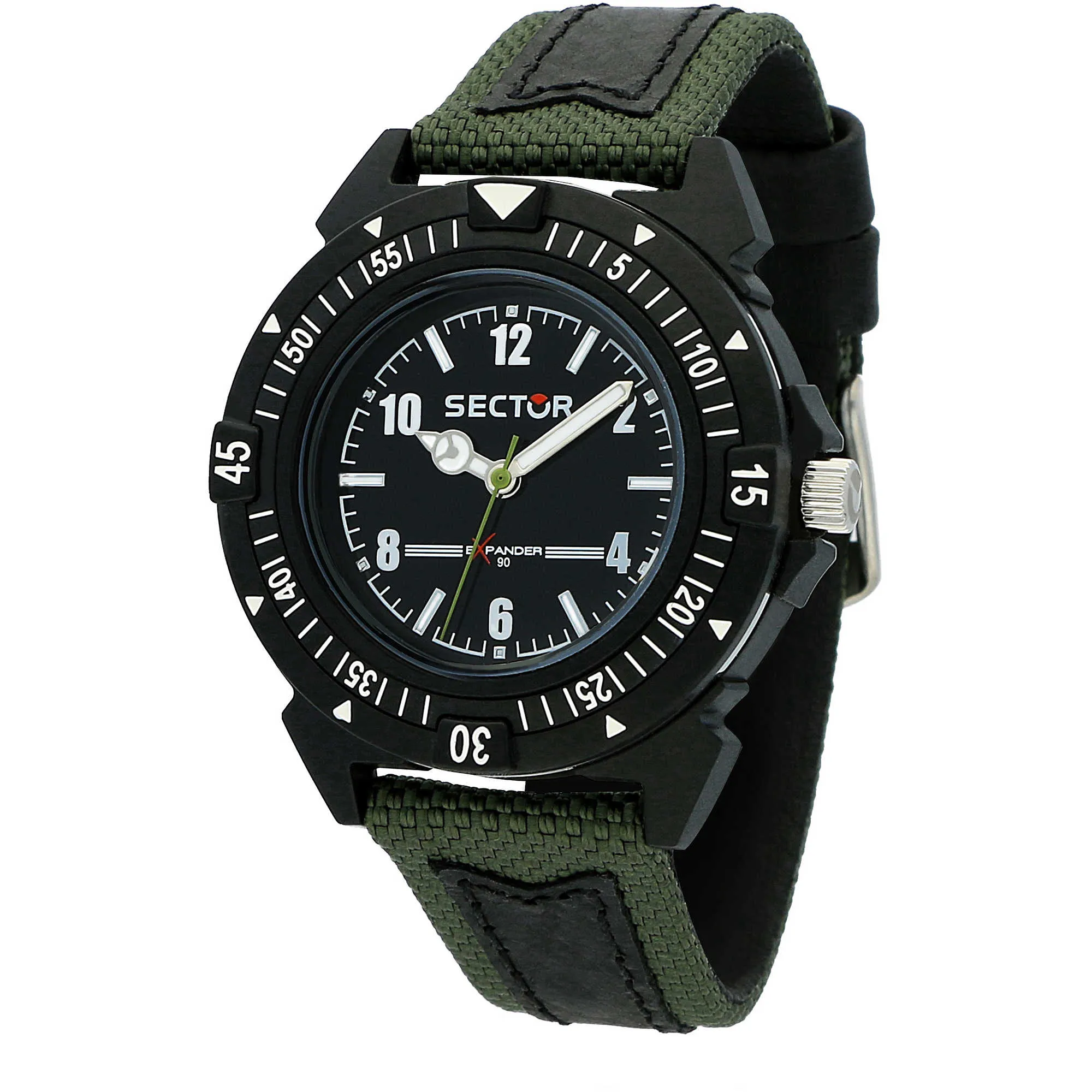 Orologio Solo Tempo Sector Expander 90 Quadrante NERO e cinturino VERDE MILITARE R3251197059