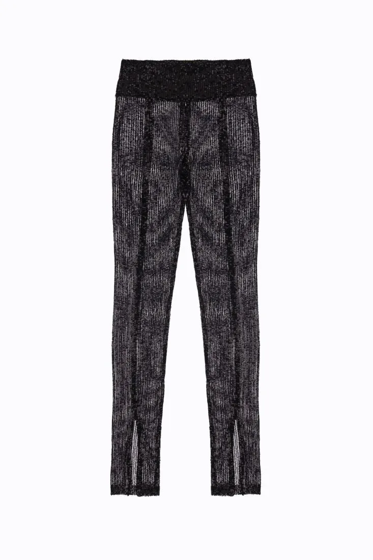 Pantalloni slim-fit in paillettes effetto trasparenza