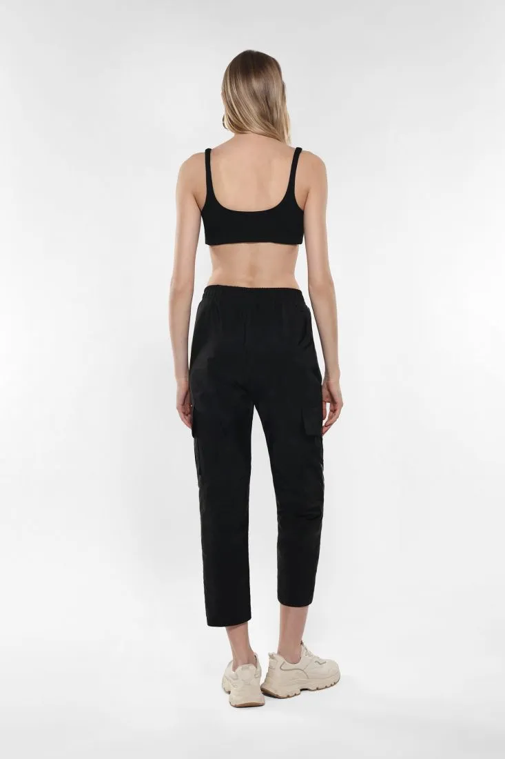 Pantaloni cargo con righino laterale a contrasto e coulisse