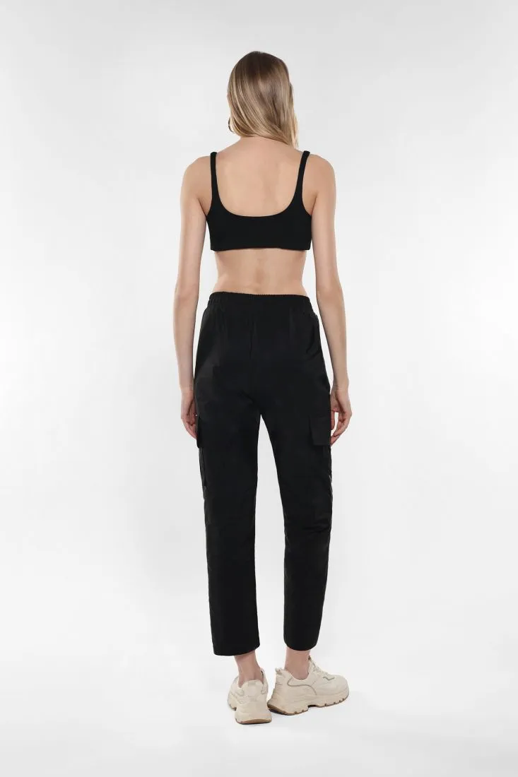 Pantaloni cargo con righino laterale a contrasto e coulisse