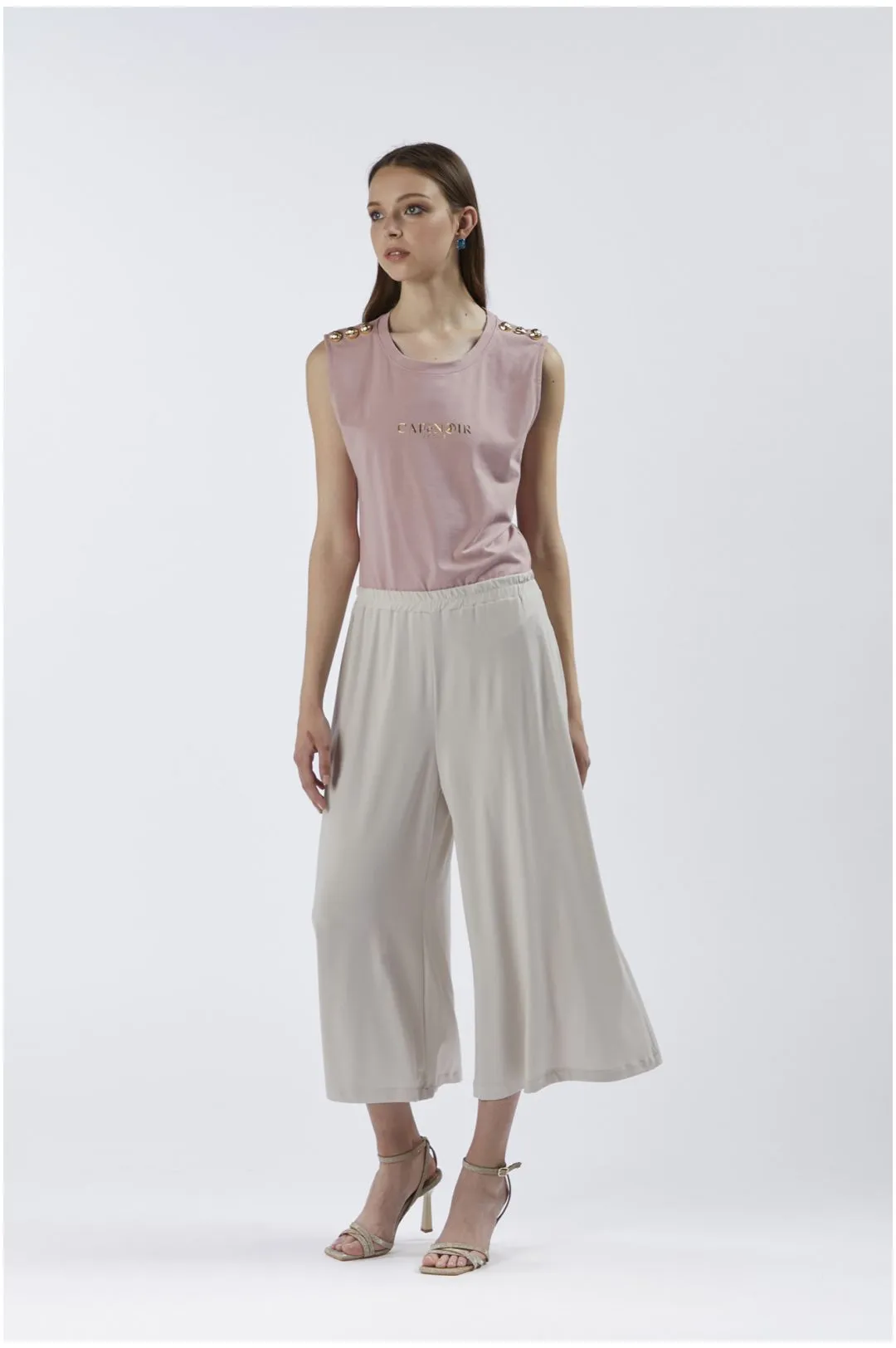 pantaloni culotte con elastico gesso