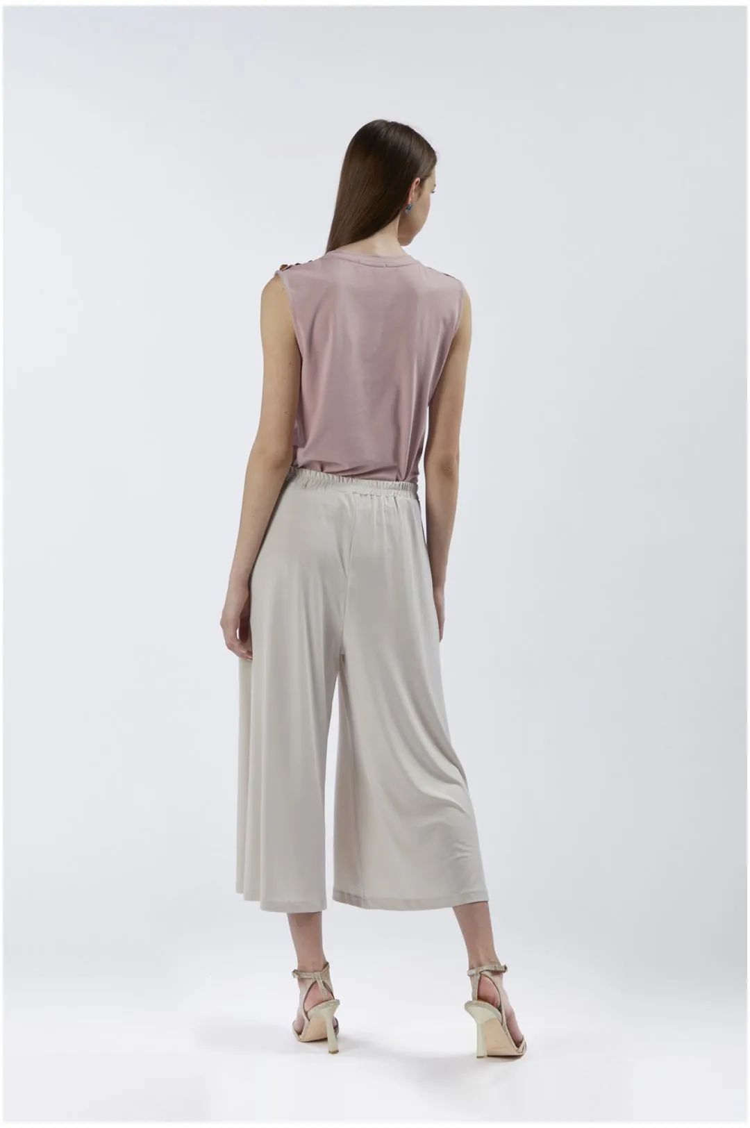 pantaloni culotte con elastico gesso