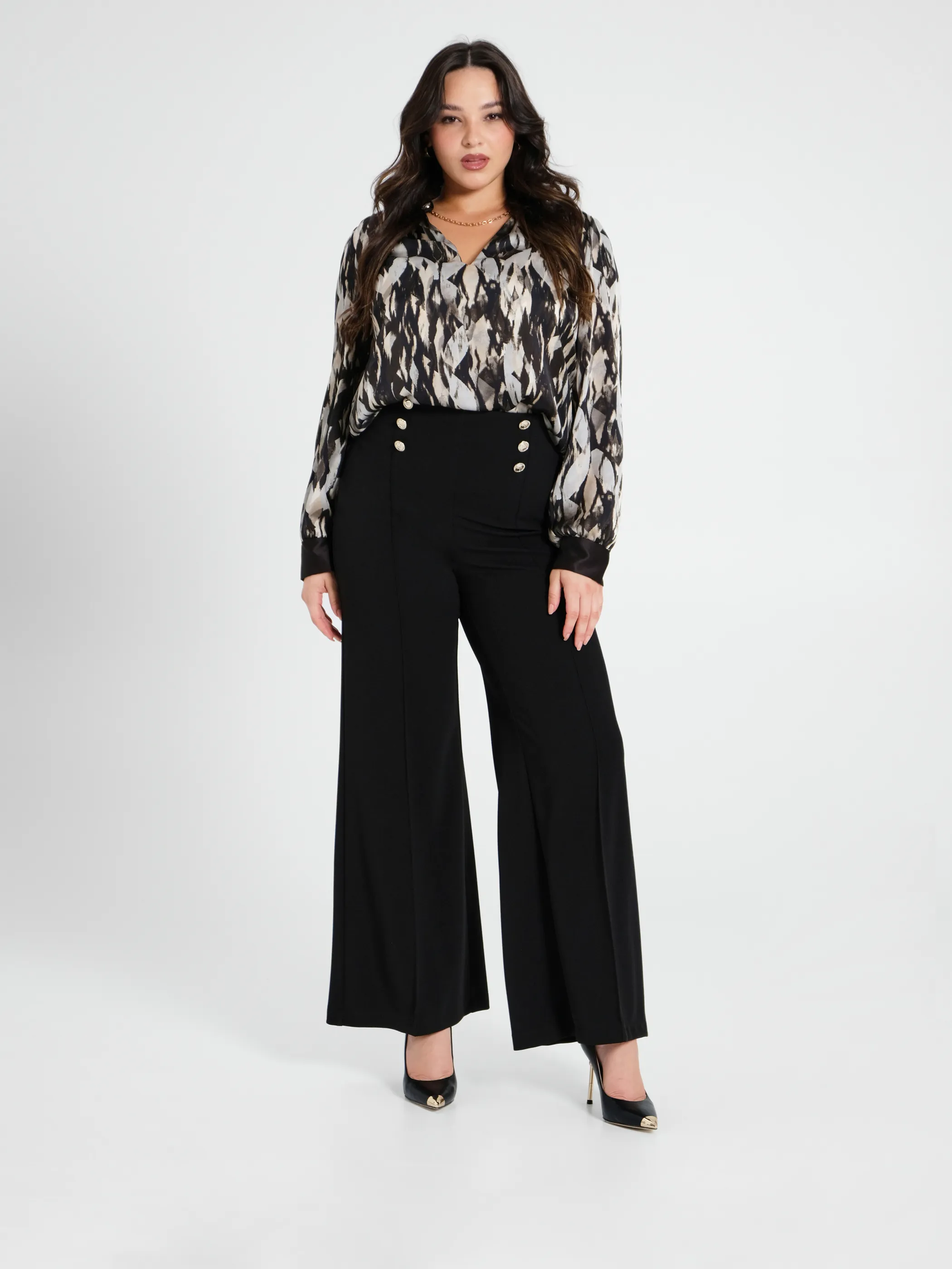      Pantaloni Curvy con Bottoni Dorati     