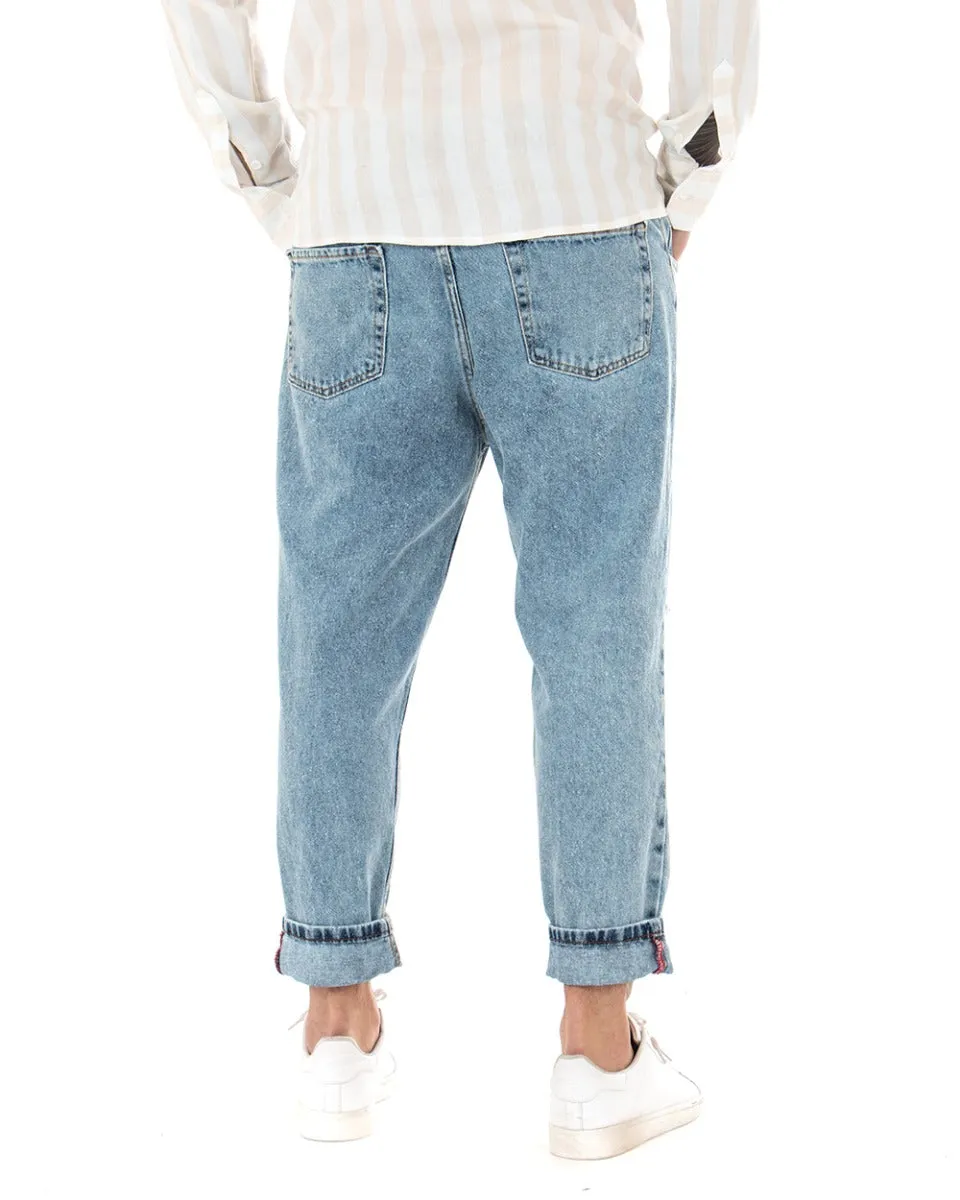 Pantaloni Jeans Uomo Loose Fit Denim Chiaro Cinque Tasche Taglio Al Ginocchio GIOSAL-P3686A