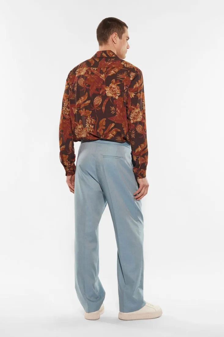 Pantaloni straight monocolour con pinces e coulisse
