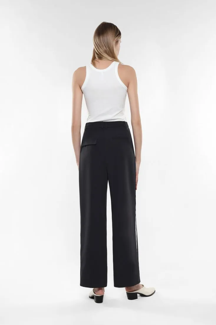 Pantaloni straight monocolour con strisce a contrasto e pinces