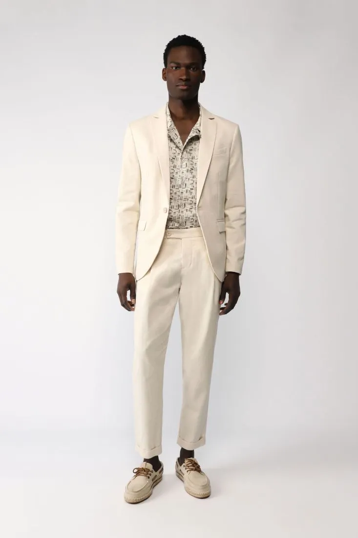 Pantaloni straight monocolour con vita elasticizzata e pinces