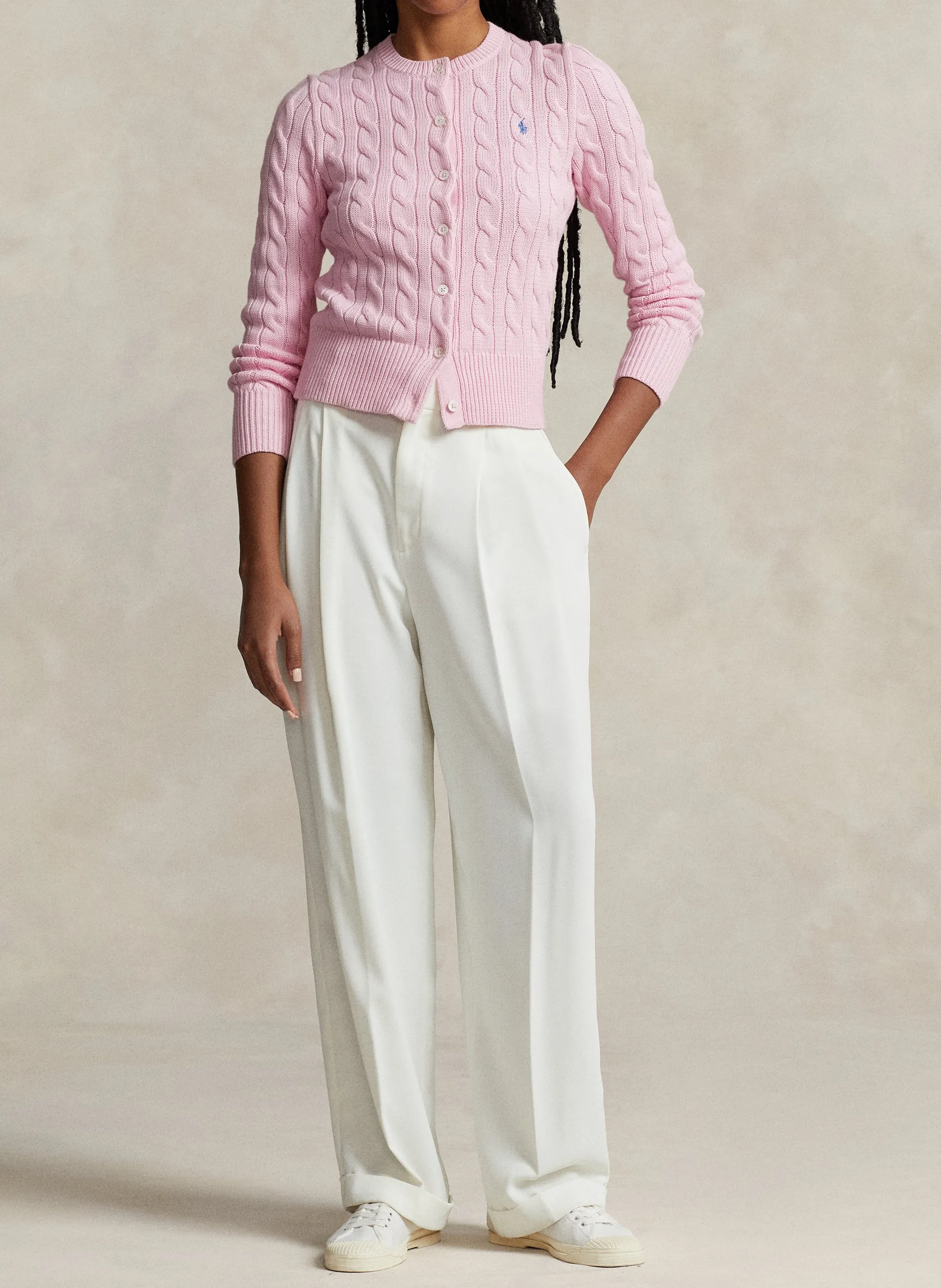  POLO RALPH LAUREN   Cardigan scollo tondo ricamato in cotone | Rosa