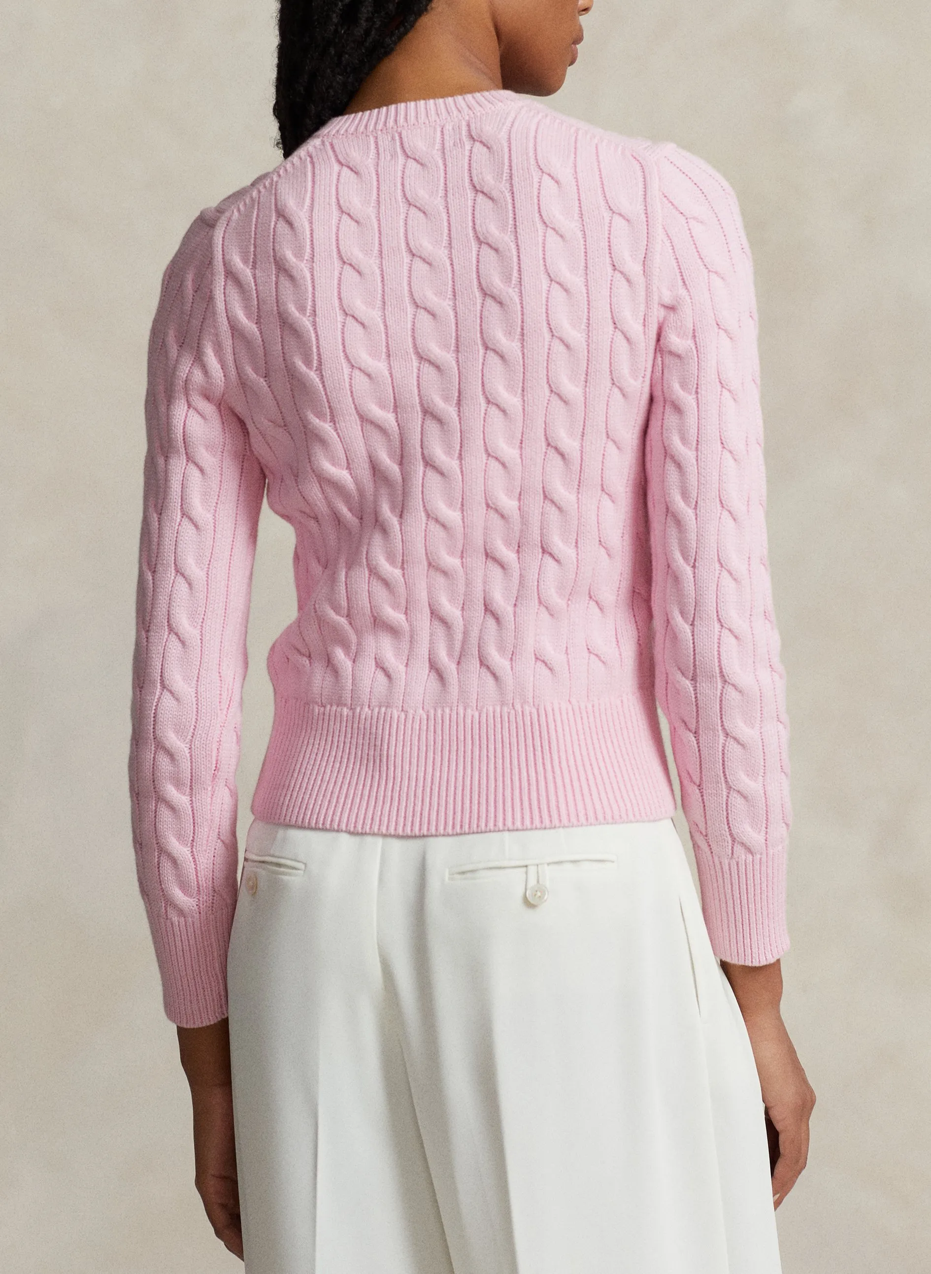  POLO RALPH LAUREN   Cardigan scollo tondo ricamato in cotone | Rosa