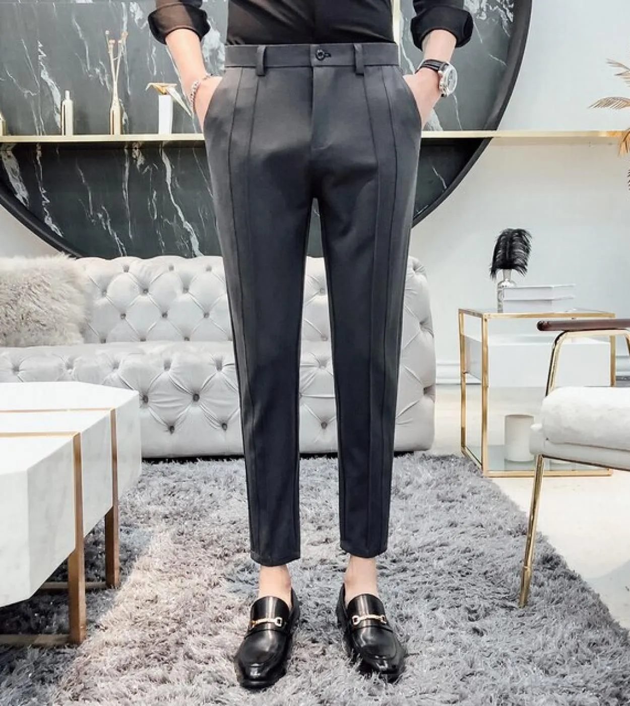 Primavera e autunno nuovi pantaloni da uomo elasticizzati slim fit pantaloni da ufficio da uomo slim pantaloni da uomo formali p