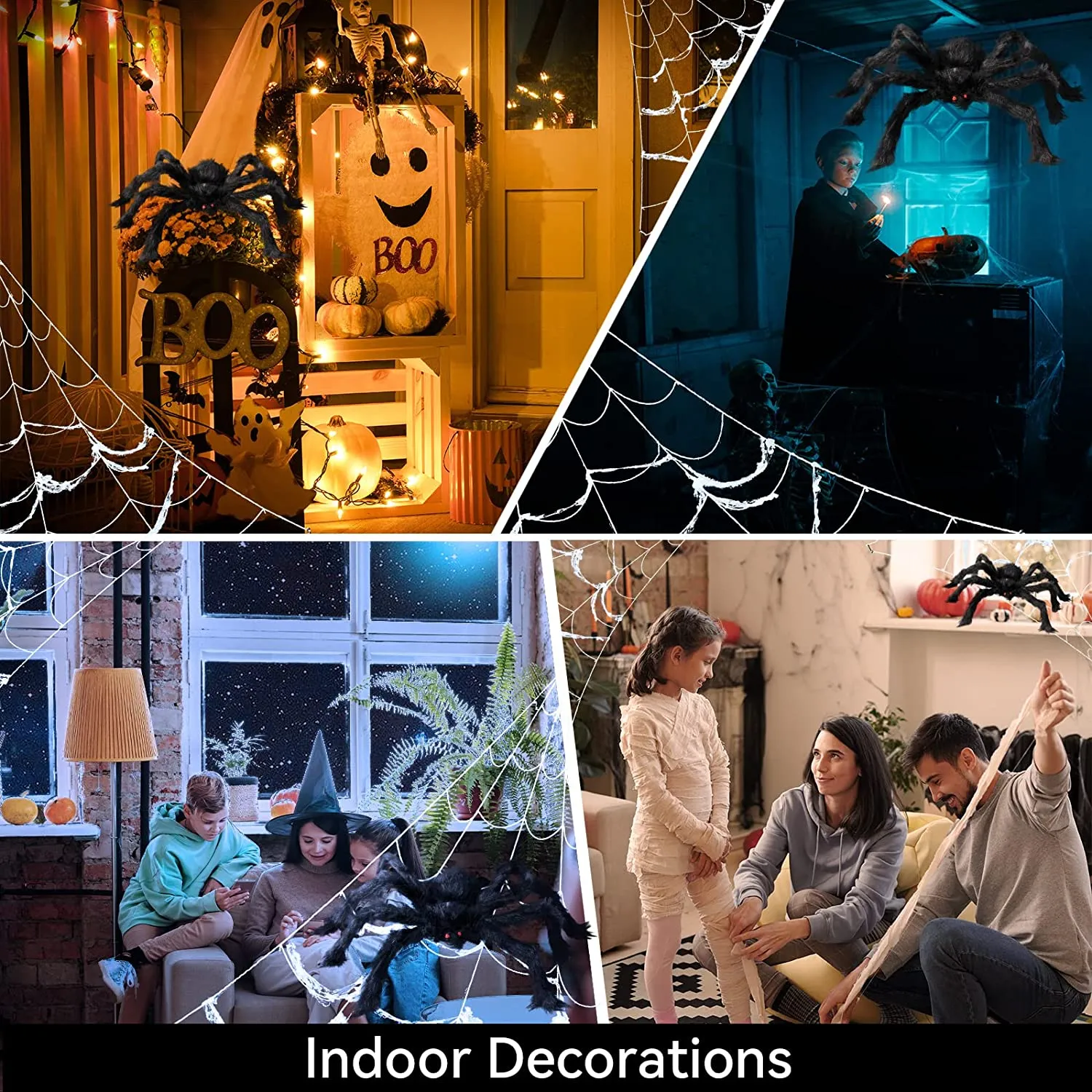 Ragnatela per Halloween, 5 m, motivo triangolare, ragnatela gigante, 125 cm, accessori per feste di Halloween, con ragnatela sup