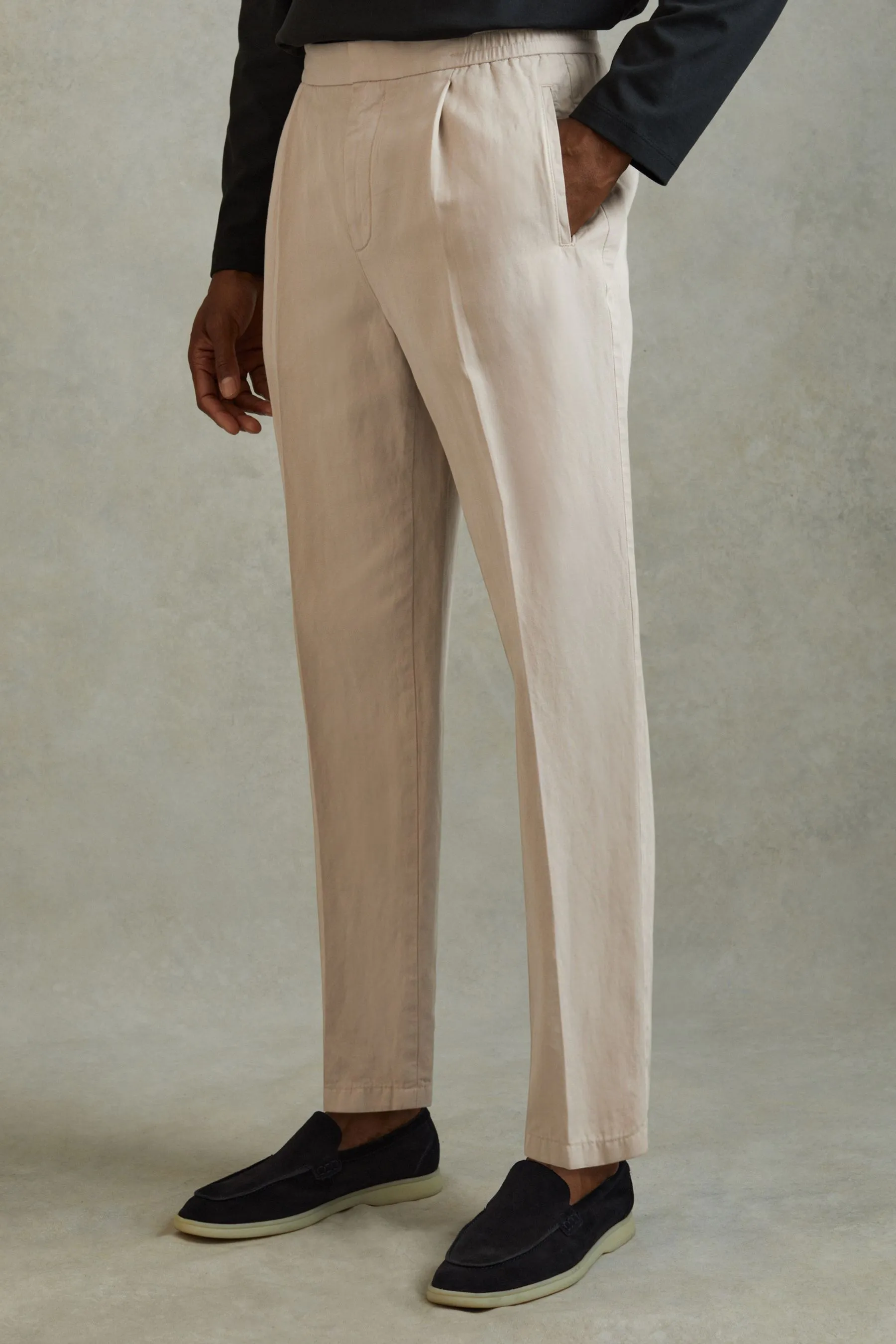 Reiss Pact Pantaloni Relaxed in Cotone/Lino con Elastico in Vita    