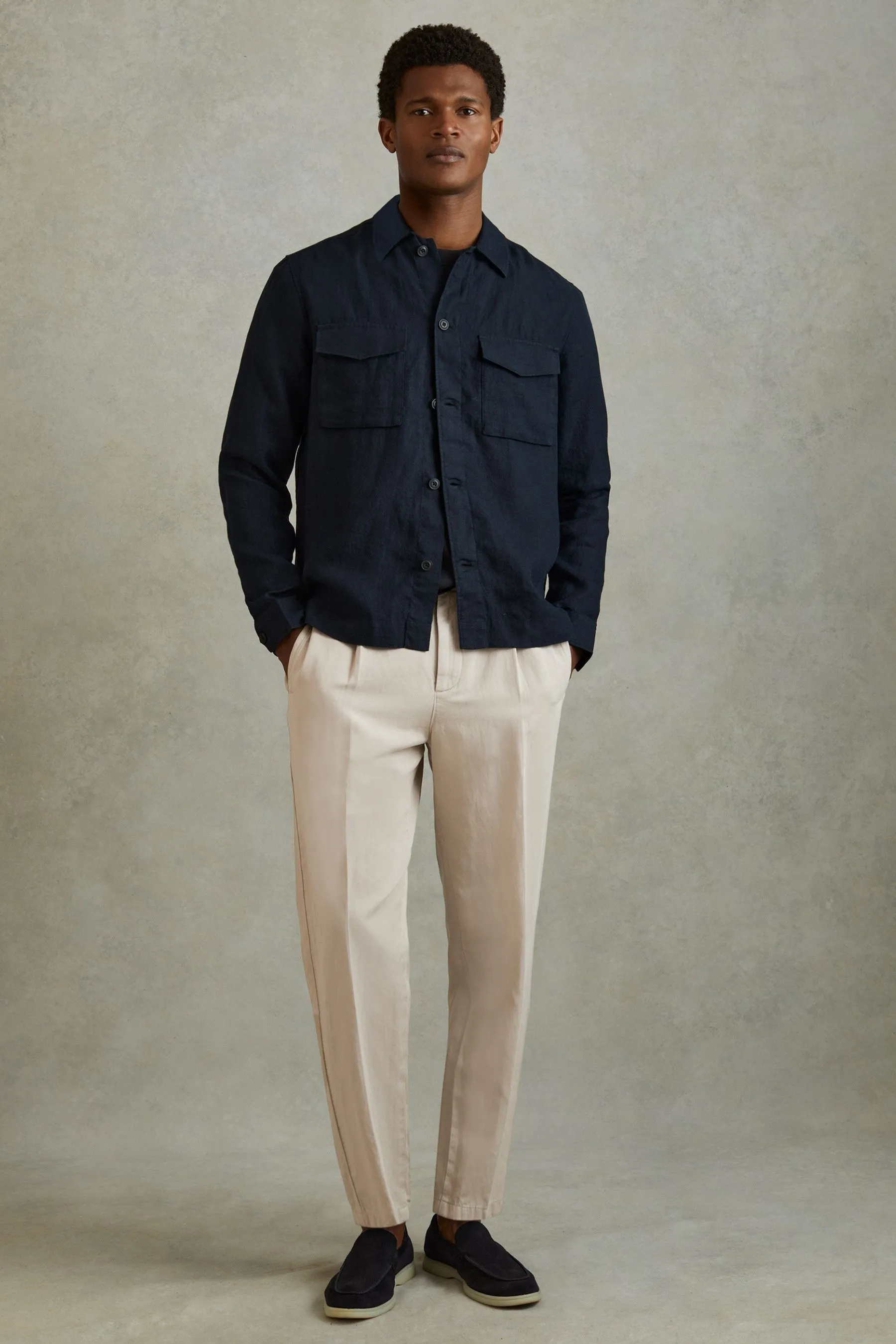 Reiss Pact Pantaloni Relaxed in Cotone/Lino con Elastico in Vita    