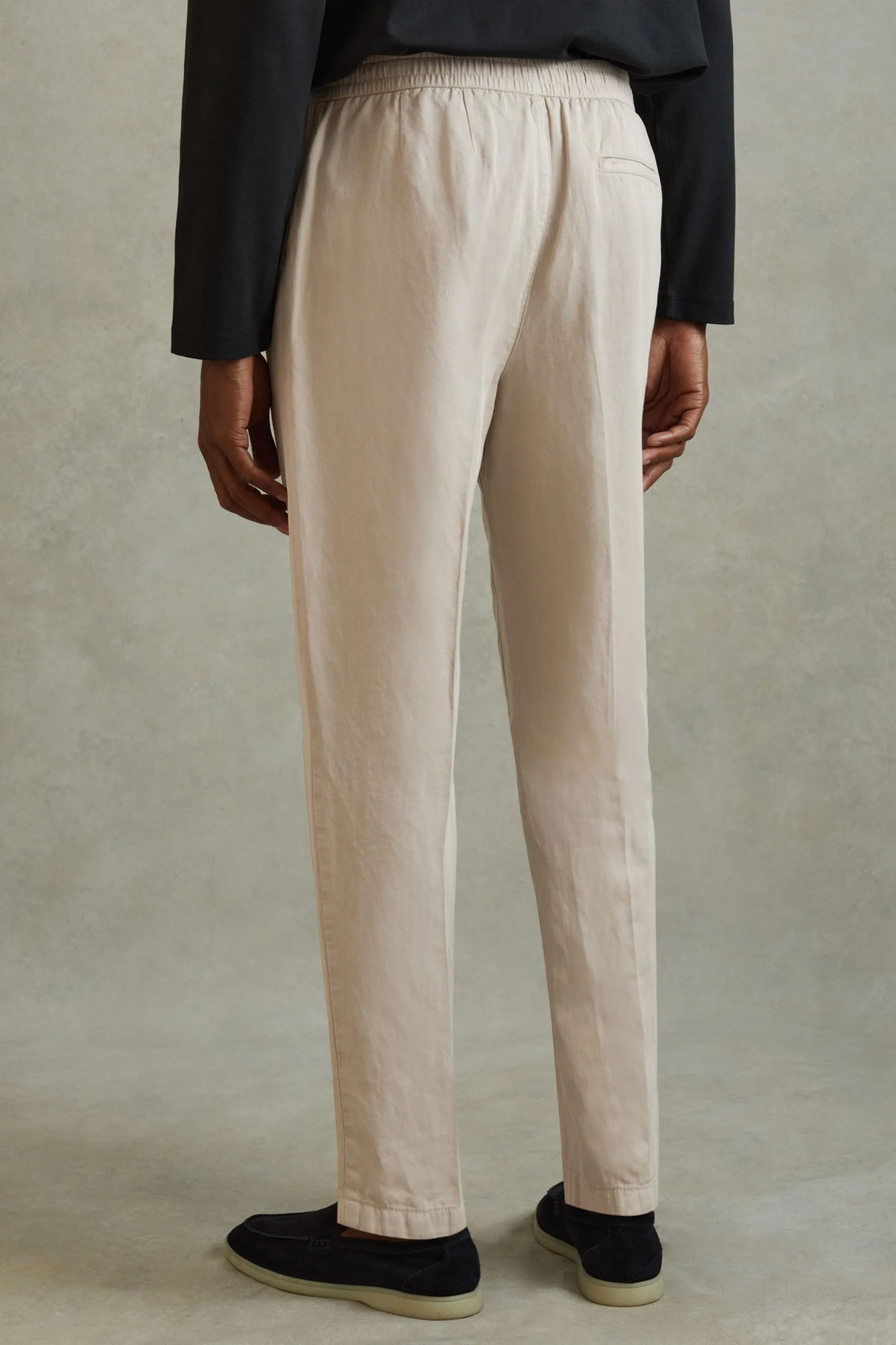 Reiss Pact Pantaloni Relaxed in Cotone/Lino con Elastico in Vita    