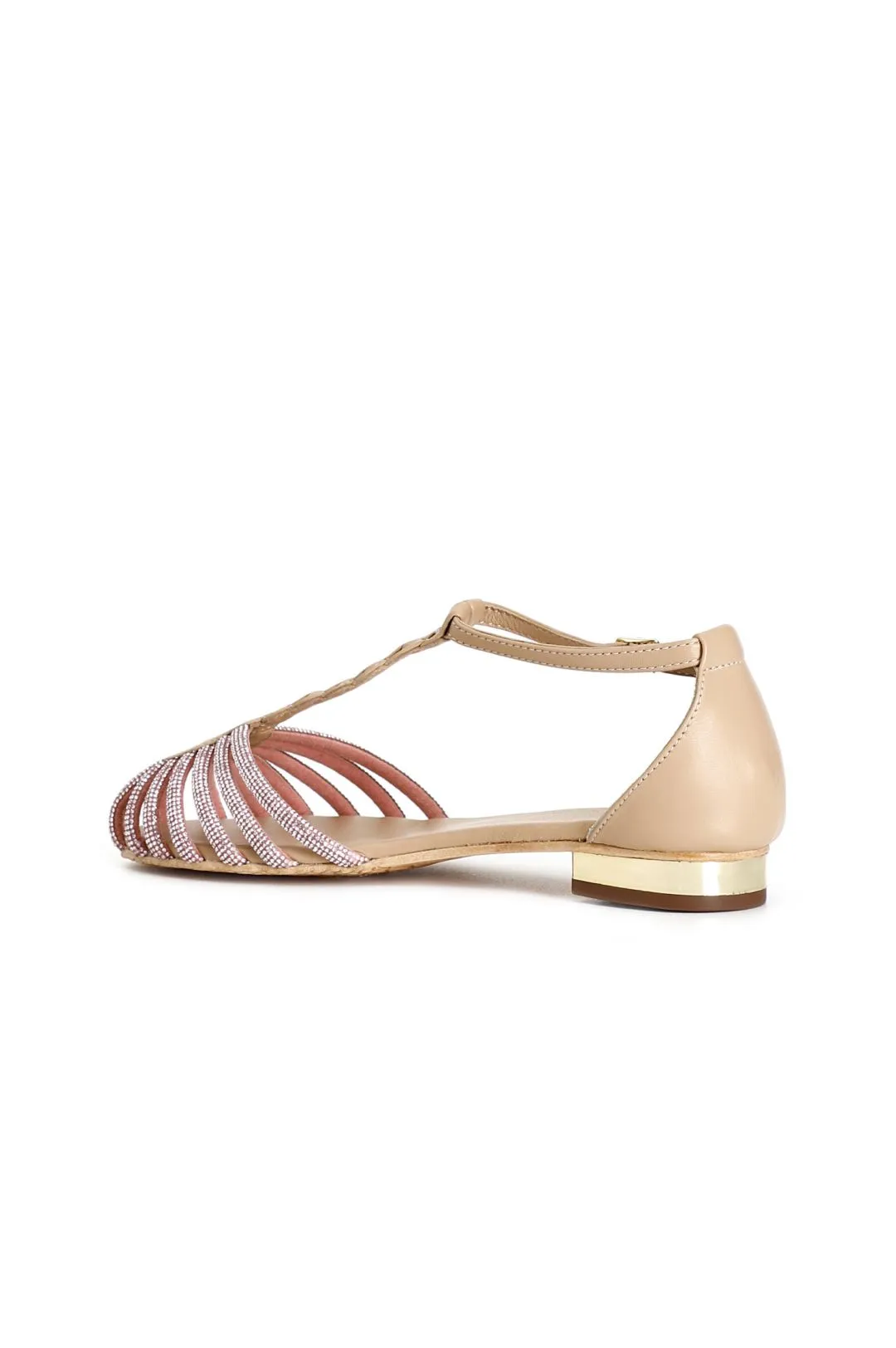 sandali in pelle con mignon strass nude