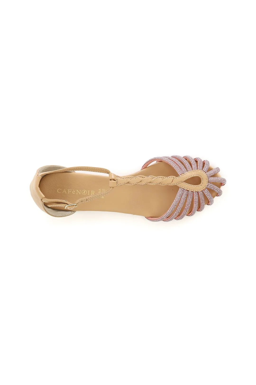 sandali in pelle con mignon strass nude
