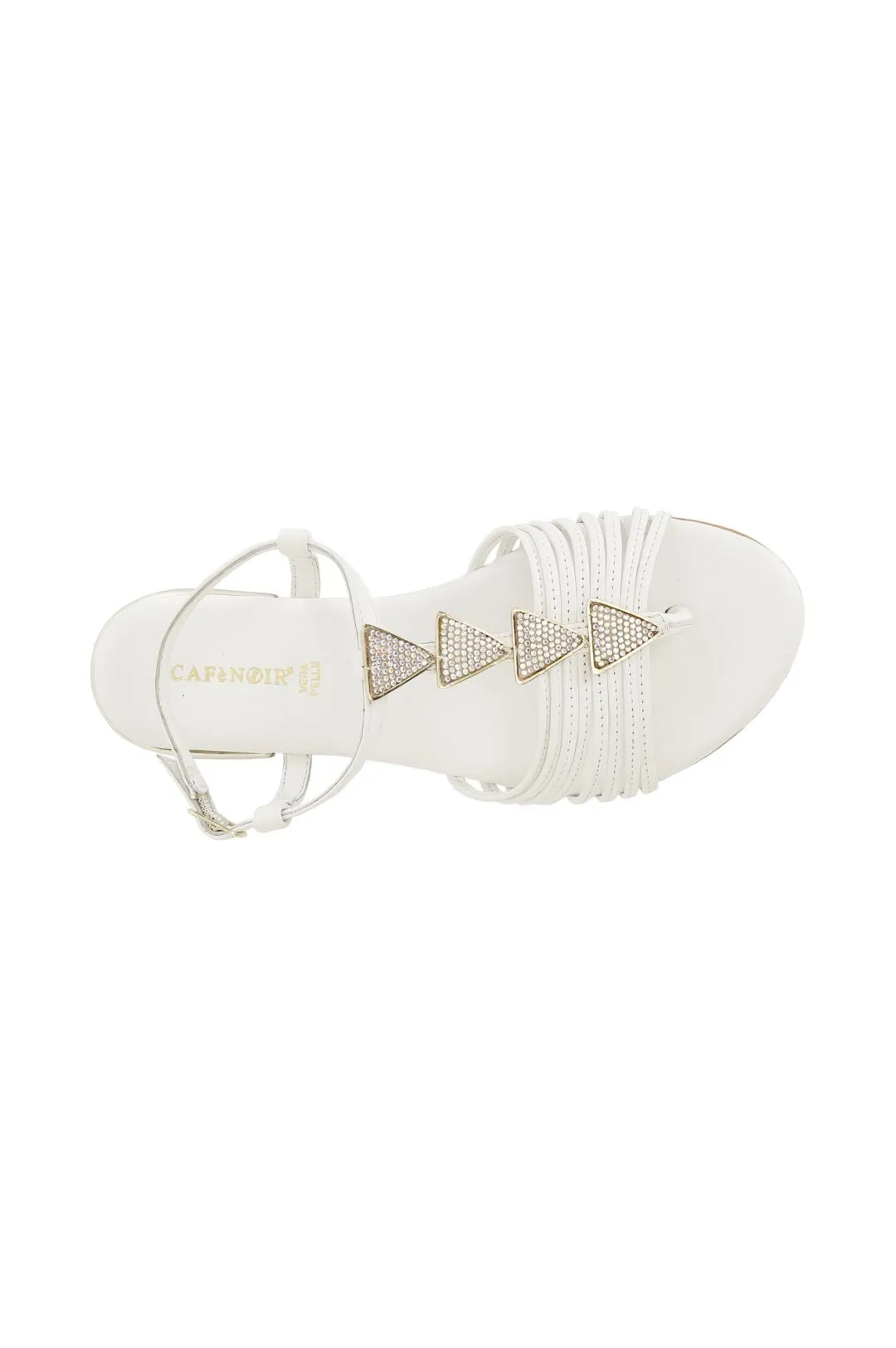 sandali in pelle mignon con accessorio triangolo strass bianco
