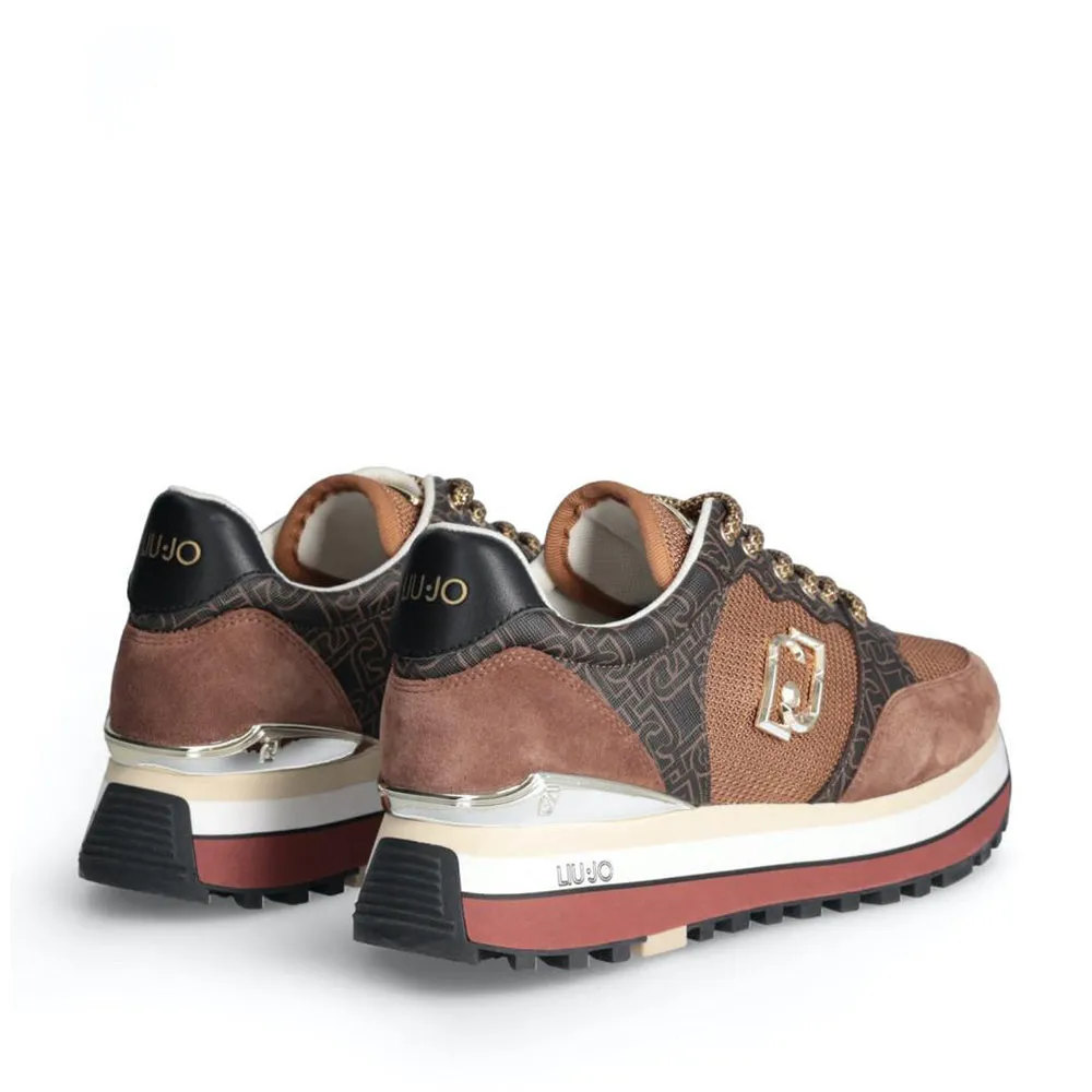Scarpe Donna LIU JO Maxi Wonder 57 Sneakers Platform in Suede con Inserti Monogram Marrone