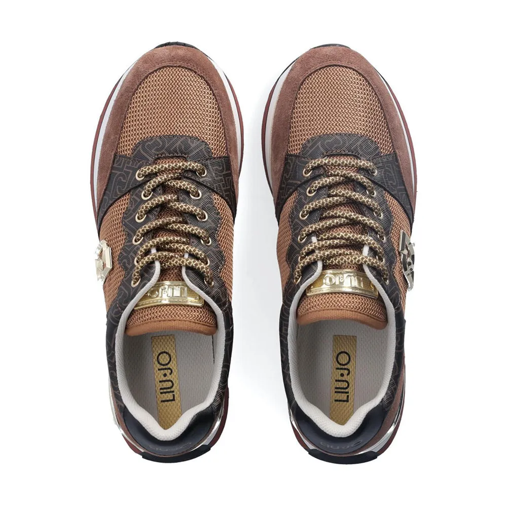 Scarpe Donna LIU JO Maxi Wonder 57 Sneakers Platform in Suede con Inserti Monogram Marrone