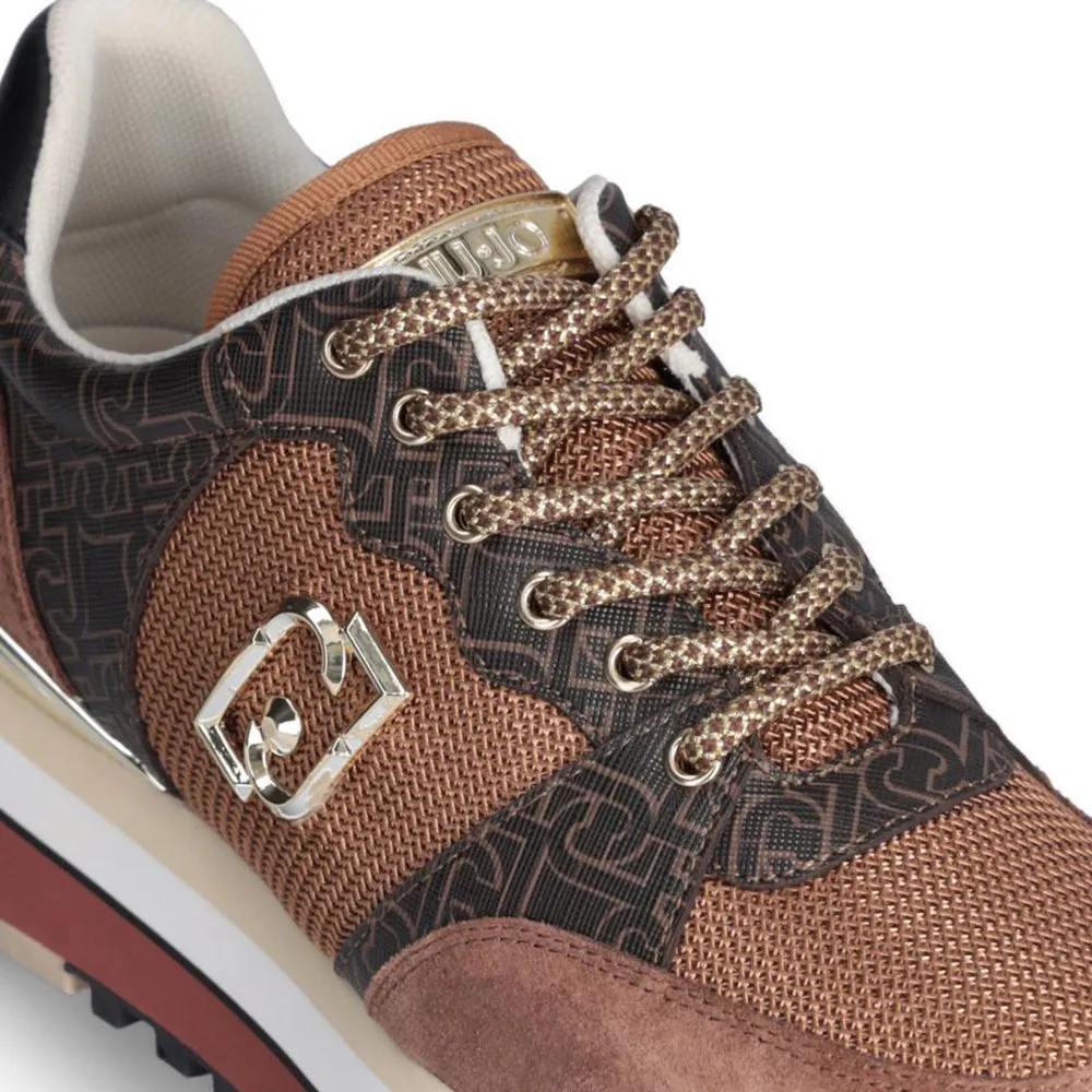 Scarpe Donna LIU JO Maxi Wonder 57 Sneakers Platform in Suede con Inserti Monogram Marrone