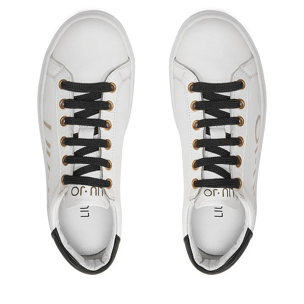 Scarpe LIU JO Iris 11 Sneakers in Pelle Bianca con Maxi Logo Glitter Oro