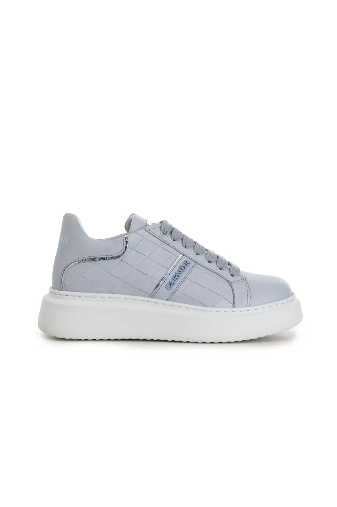 sneakers in pelle stampa intreccio su suola a cassetta azzurro