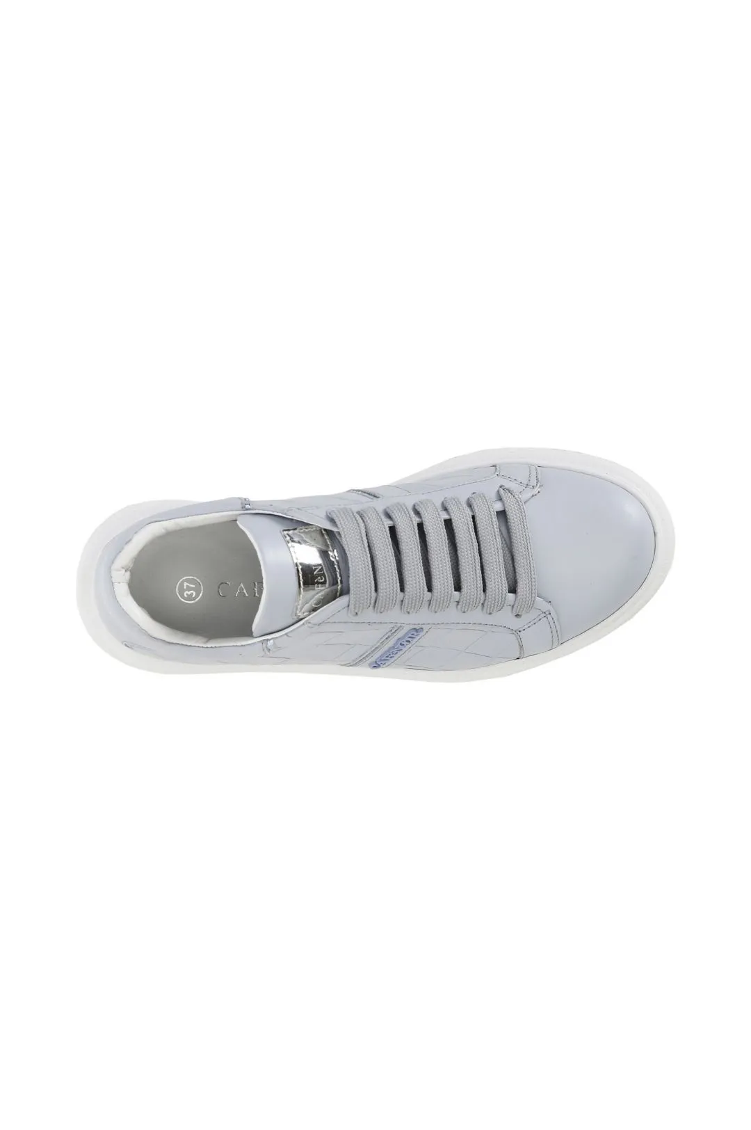 sneakers in pelle stampa intreccio su suola a cassetta azzurro