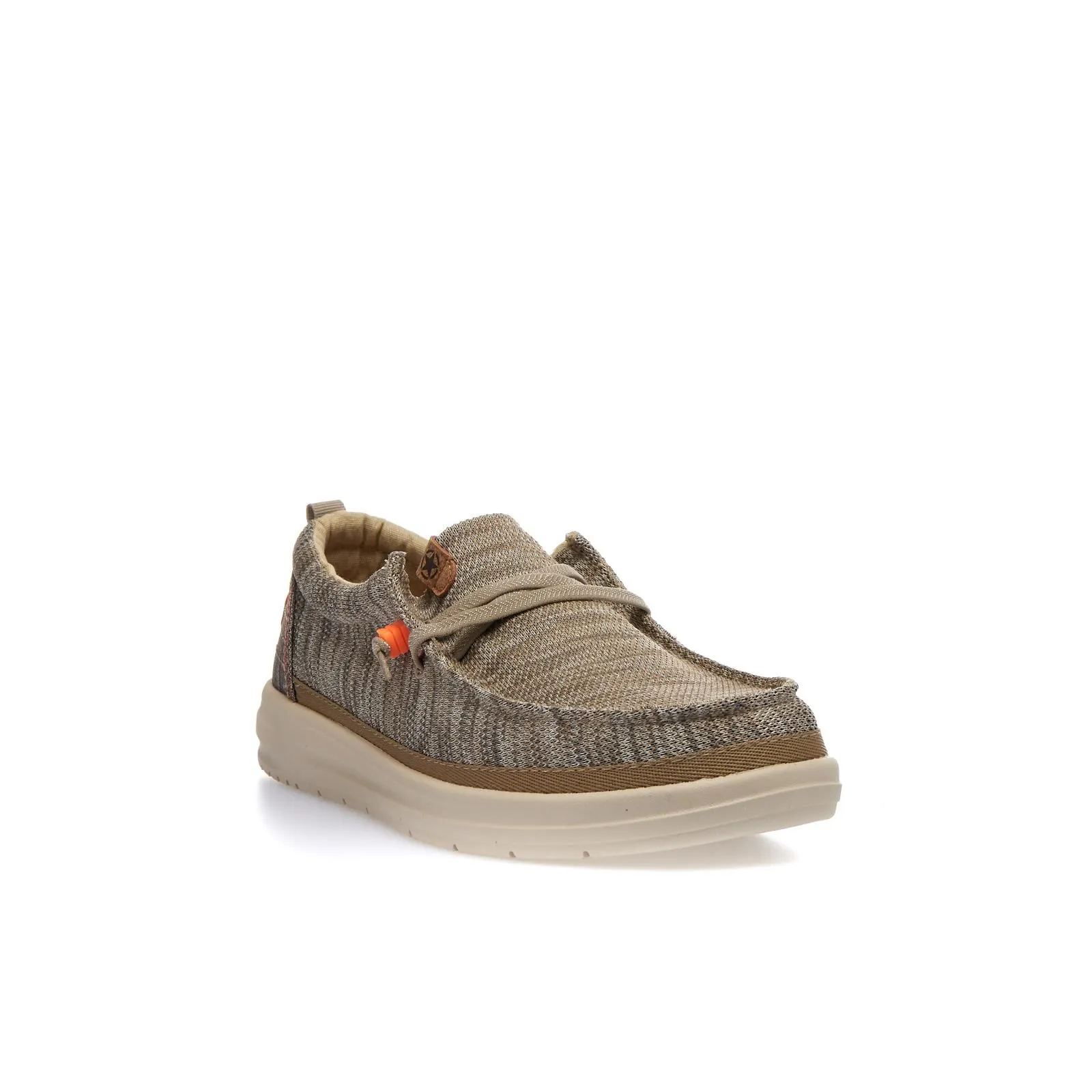 Sneakers slip-on beige in tessuto con lacci