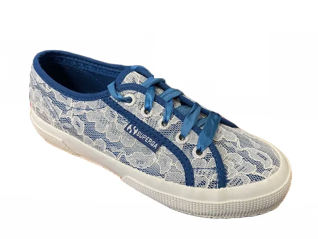 Superga 2750 synleacew sneakers in canvas and lace S00C420 918 blue deep sea-white lace