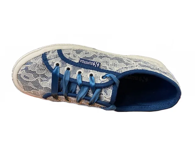 Superga 2750 synleacew sneakers in canvas and lace S00C420 918 blue deep sea-white lace