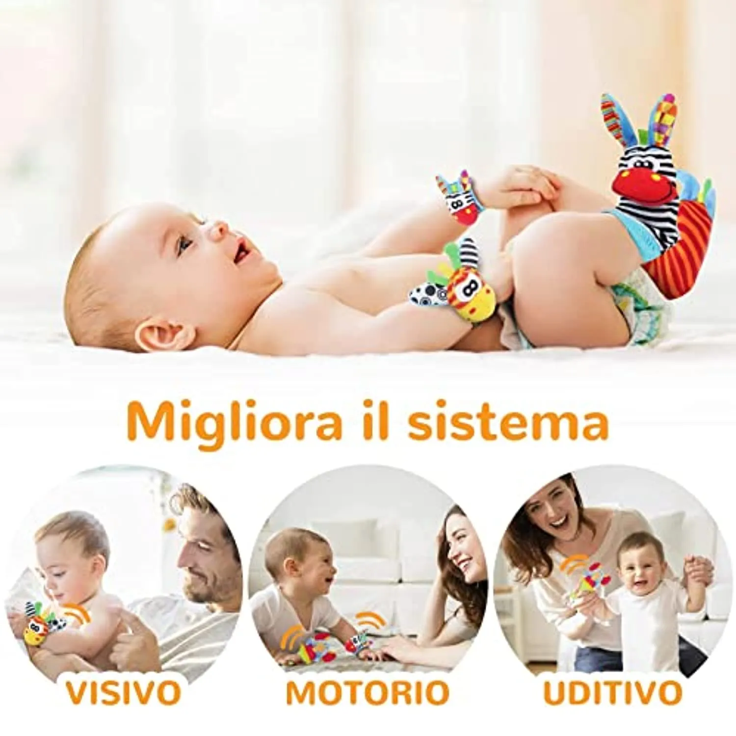 Synchain Baby Rattle Toy Neonato, 5 Pack Neonato Sonagli Calzini Polso,Simpatici Animaletti Developmental Soft Toys Bambole per 