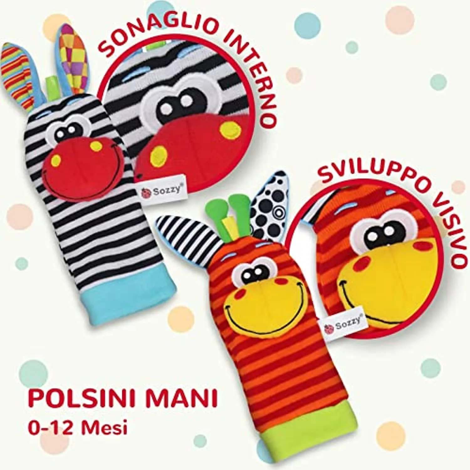 Synchain Baby Rattle Toy Neonato, 5 Pack Neonato Sonagli Calzini Polso,Simpatici Animaletti Developmental Soft Toys Bambole per 