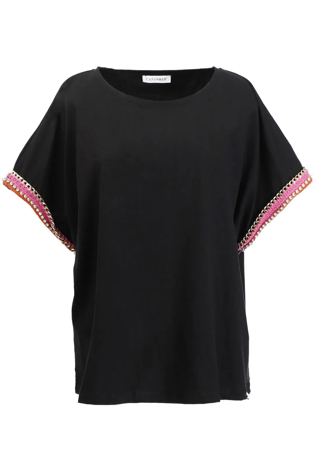 t-shirt con passamaneria alle maniche nero