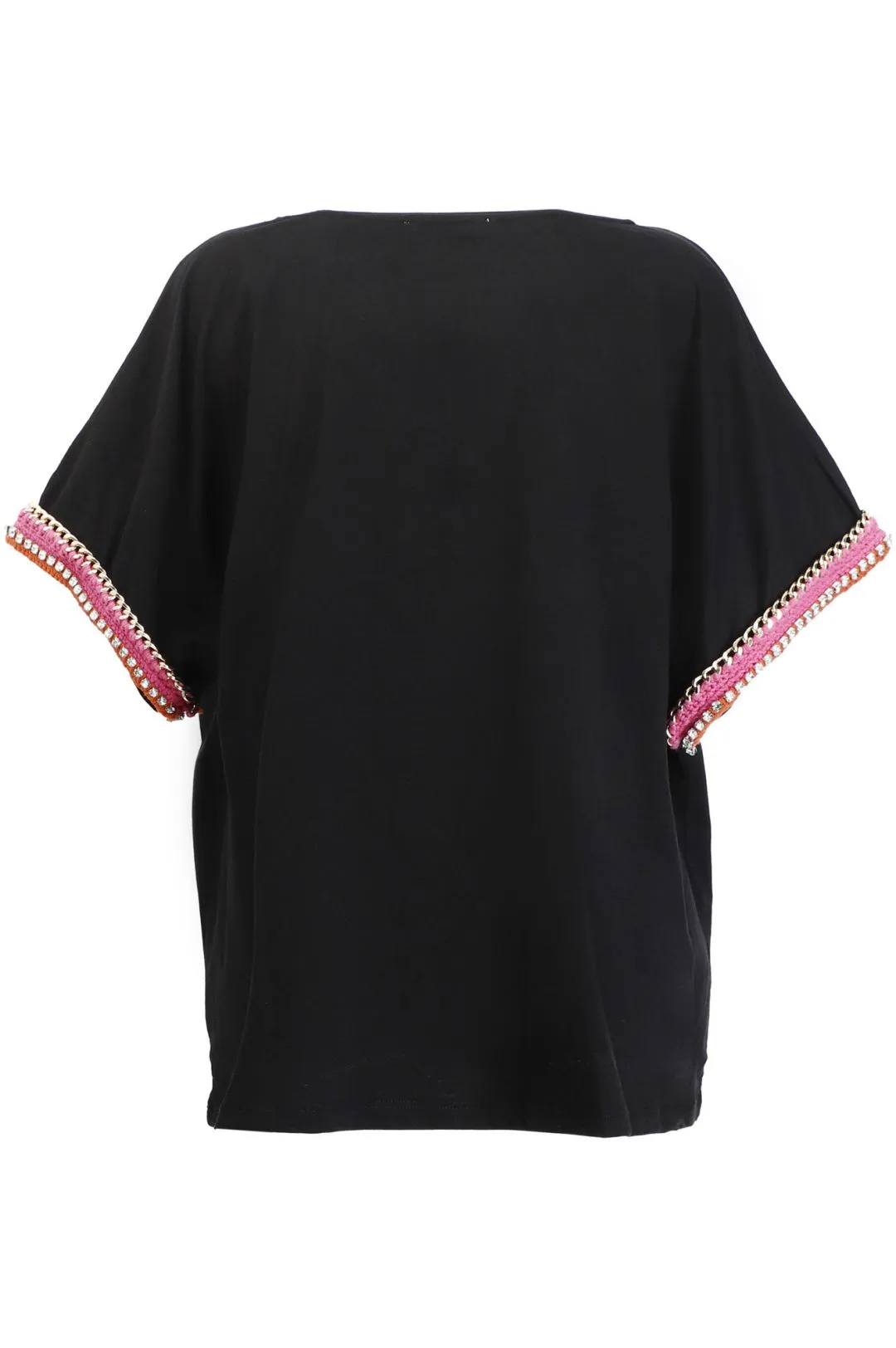 t-shirt con passamaneria alle maniche nero