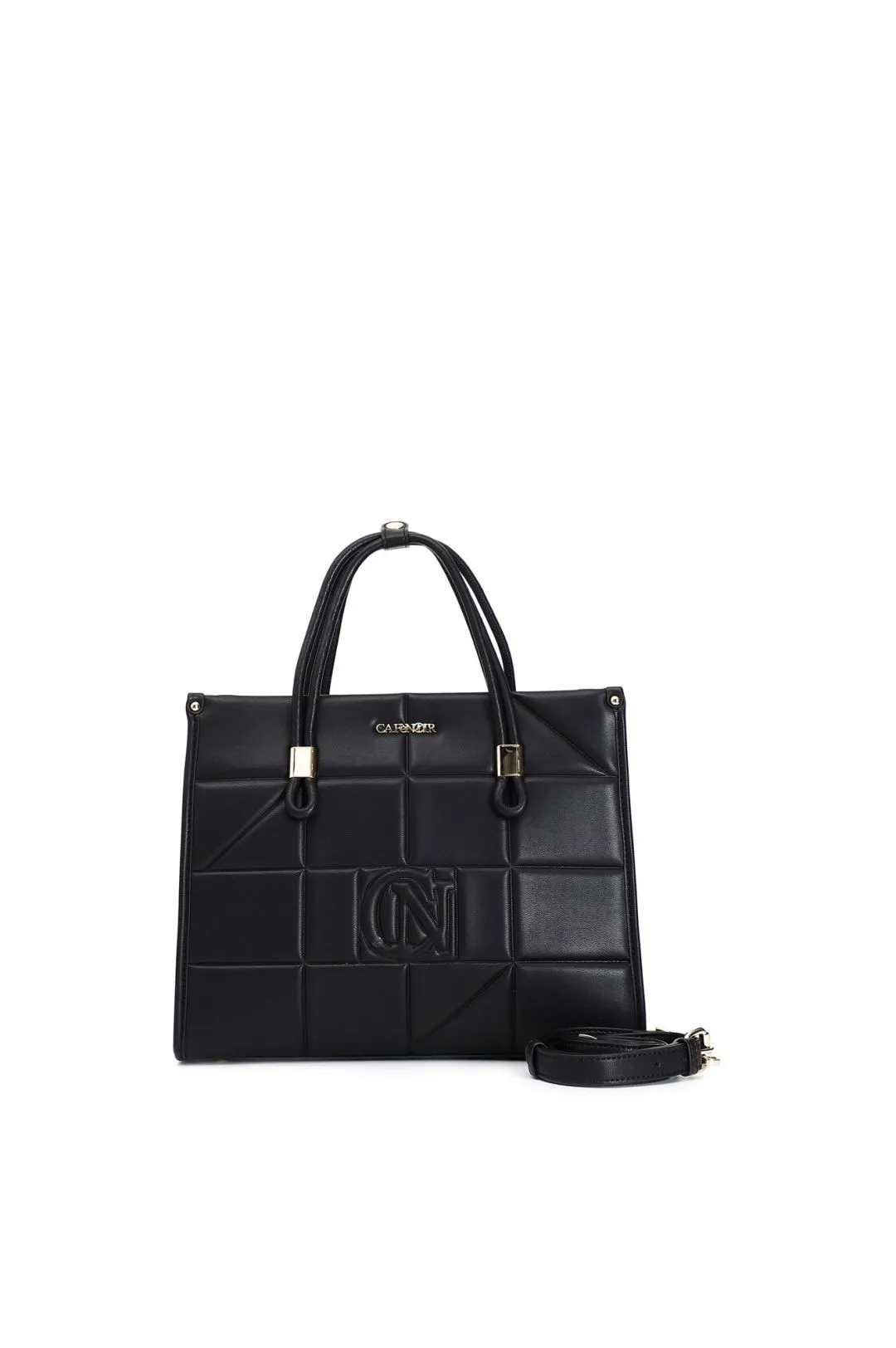 tote bag con pannello di quadrati in rilievo nero