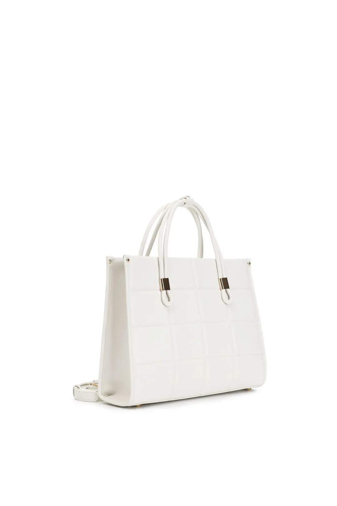 tote bag con pannello di quadrati in rilievo panna