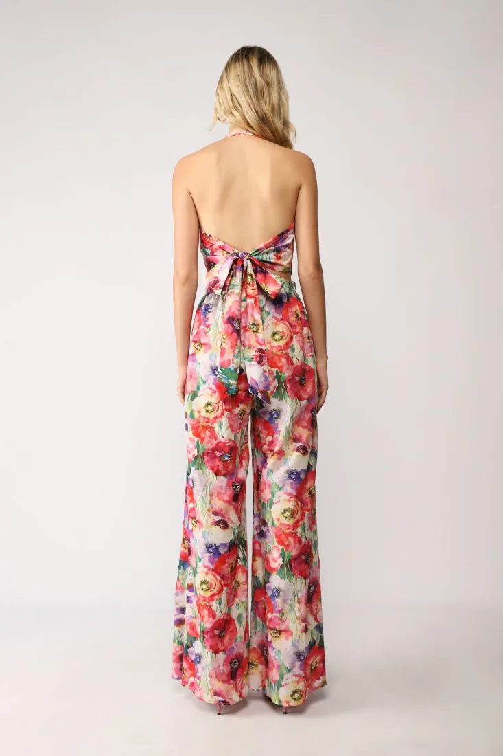 Tuta fantasia floreale con allacciatura al collo e cut-out