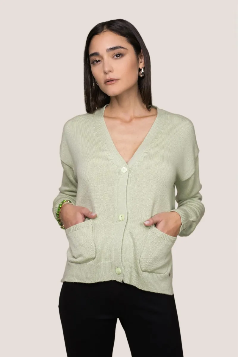 WHITE WISE CARDIGAN CORTO IN MERINOS - WW19033 