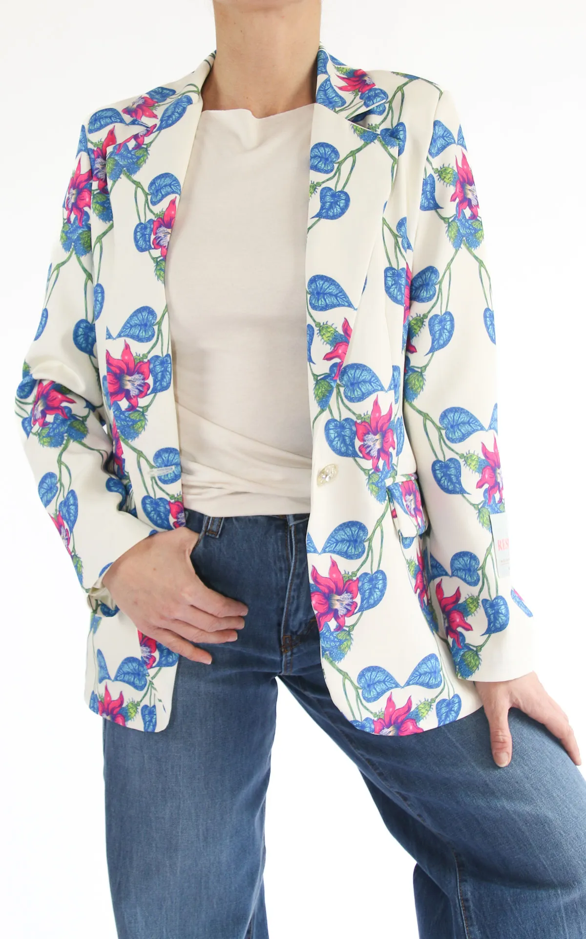 Wu’ Side – Giacca fantasia fiori – Panna
