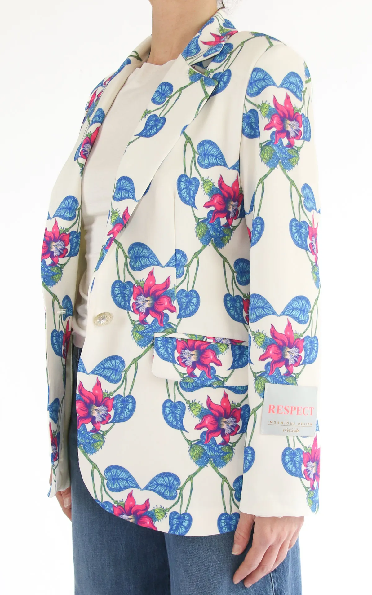 Wu’ Side – Giacca fantasia fiori – Panna