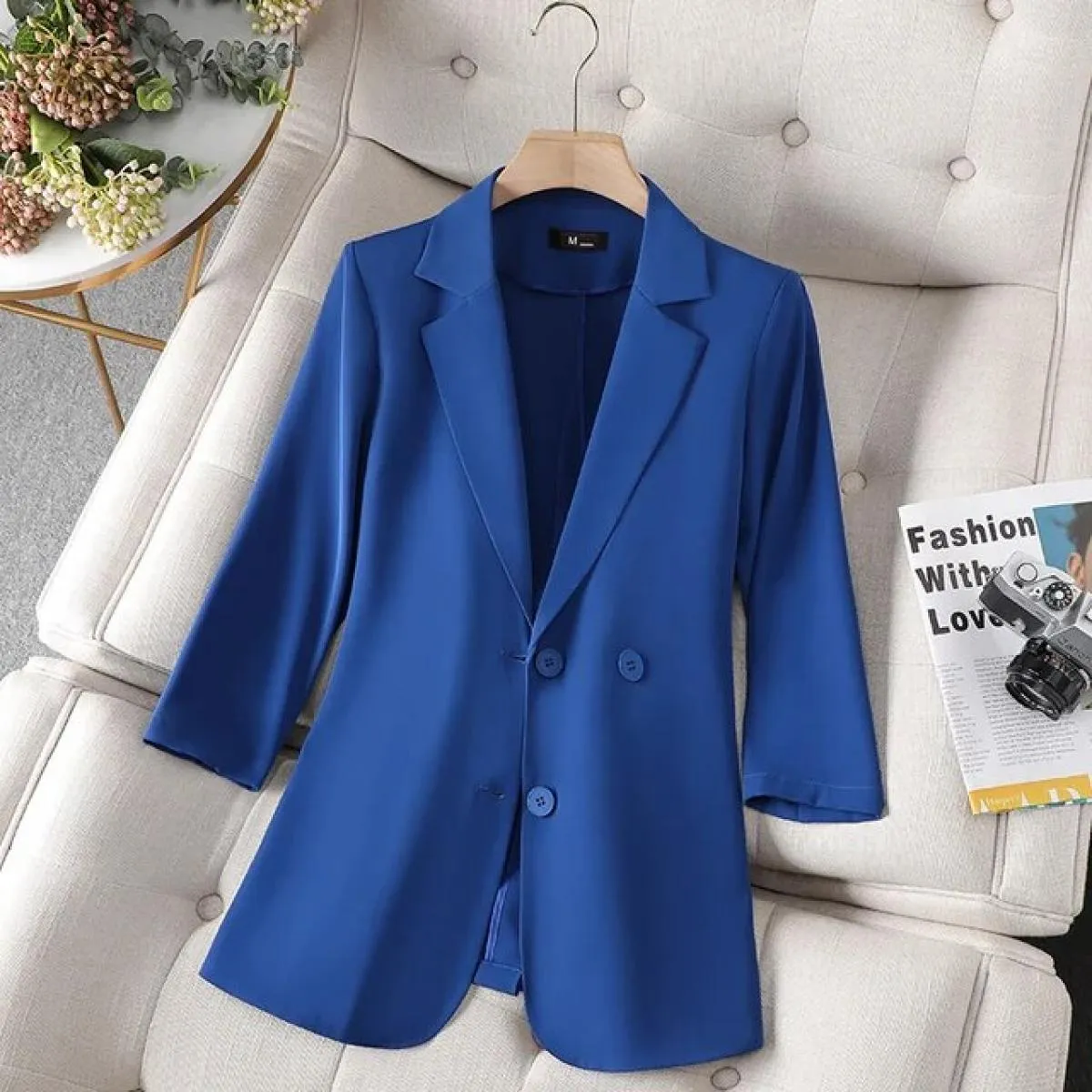 Xfpv Donna Casual Manica a tre quarti Slim Tinta unita Blazer Temperamento Cappotto Giacca Moda Nuova marea Autunno 2023 S