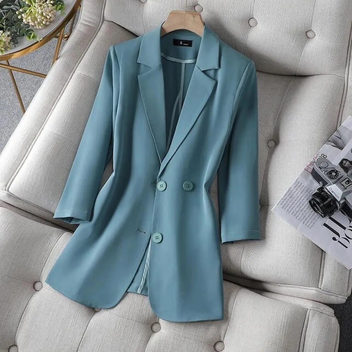 Xfpv Donna Casual Manica a tre quarti Slim Tinta unita Blazer Temperamento Cappotto Giacca Moda Nuova marea Autunno 2023 S