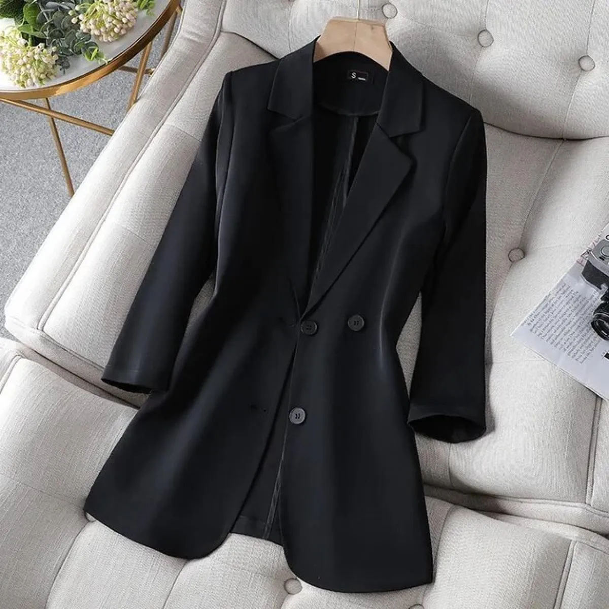Xfpv Donna Casual Manica a tre quarti Slim Tinta unita Blazer Temperamento Cappotto Giacca Moda Nuova marea Autunno 2023 S