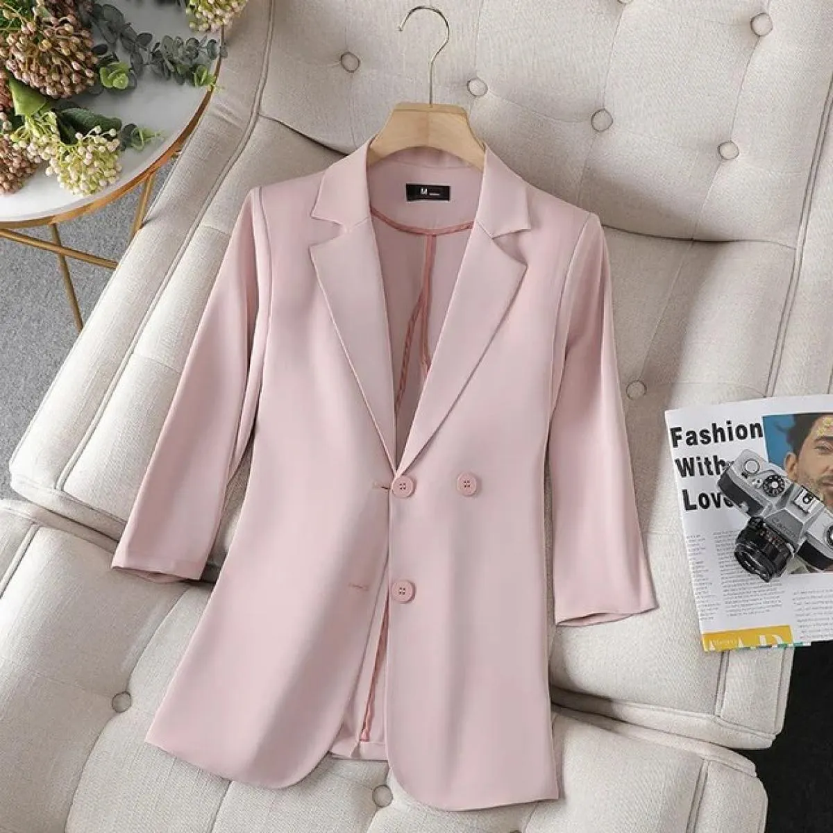 Xfpv Donna Casual Manica a tre quarti Slim Tinta unita Blazer Temperamento Cappotto Giacca Moda Nuova marea Autunno 2023 S